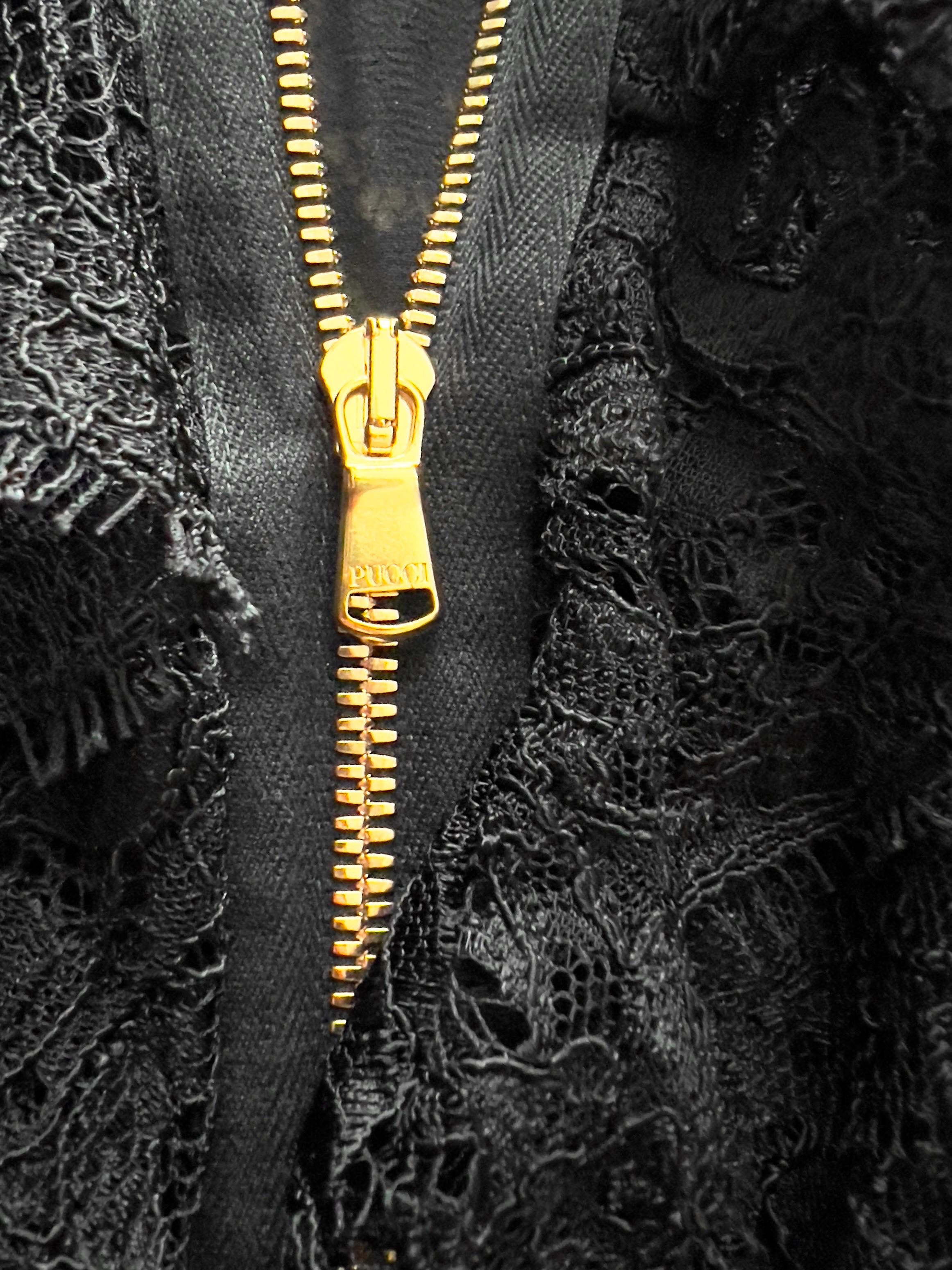 UNWORN Emilio Pucci by Peter Dundas Black Belted Lace Dress Zipper Detail 42 For Sale 3