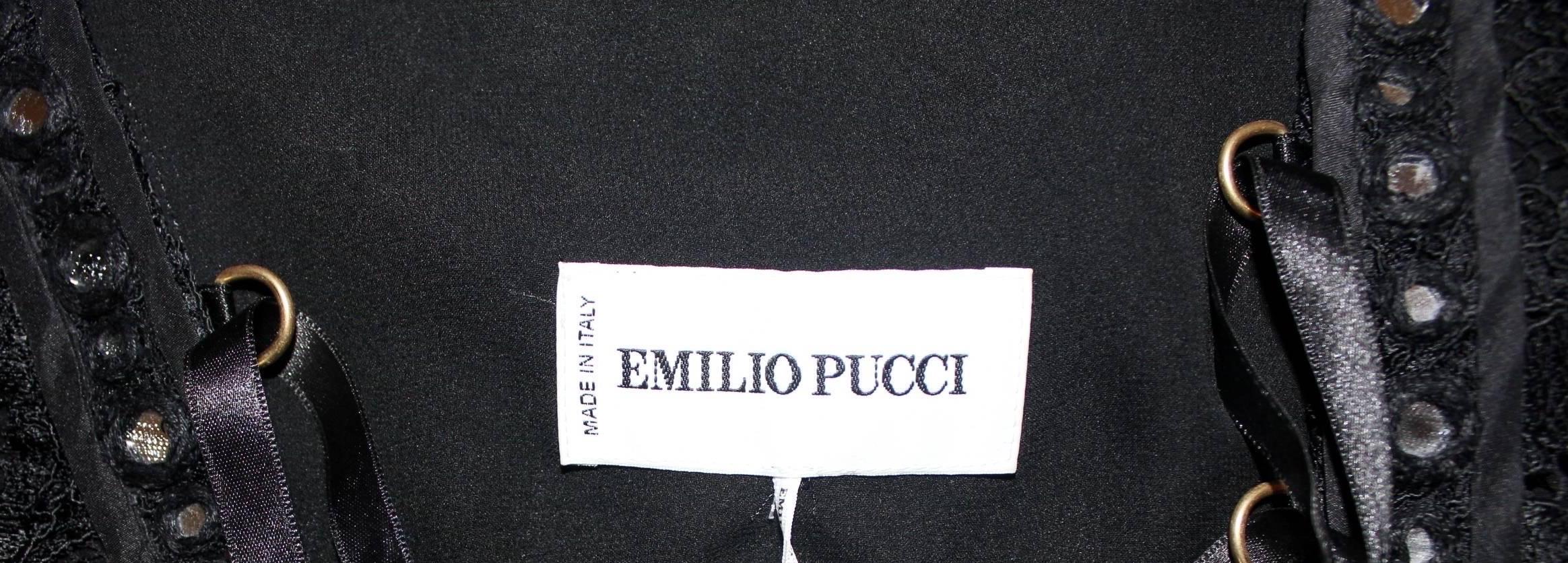 UNWORN Emilio Pucci by Peter Dundas Black Lace Mirror Lace Up Dress 38 For Sale 2