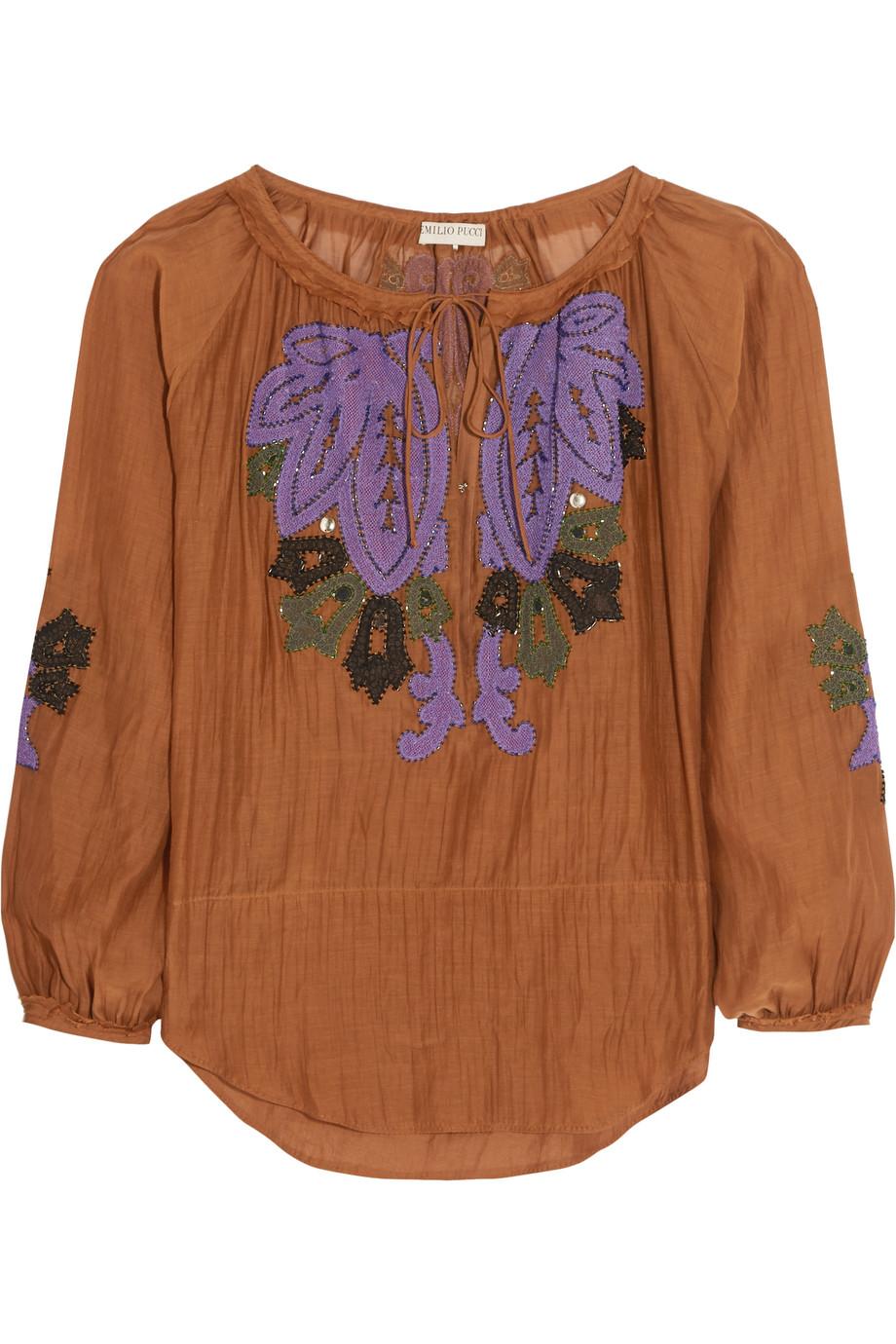 UNWORN Emilio Pucci by Peter Dundas Embroidered Kaftan Tunic Top Blouse 40 In Excellent Condition For Sale In Switzerland, CH