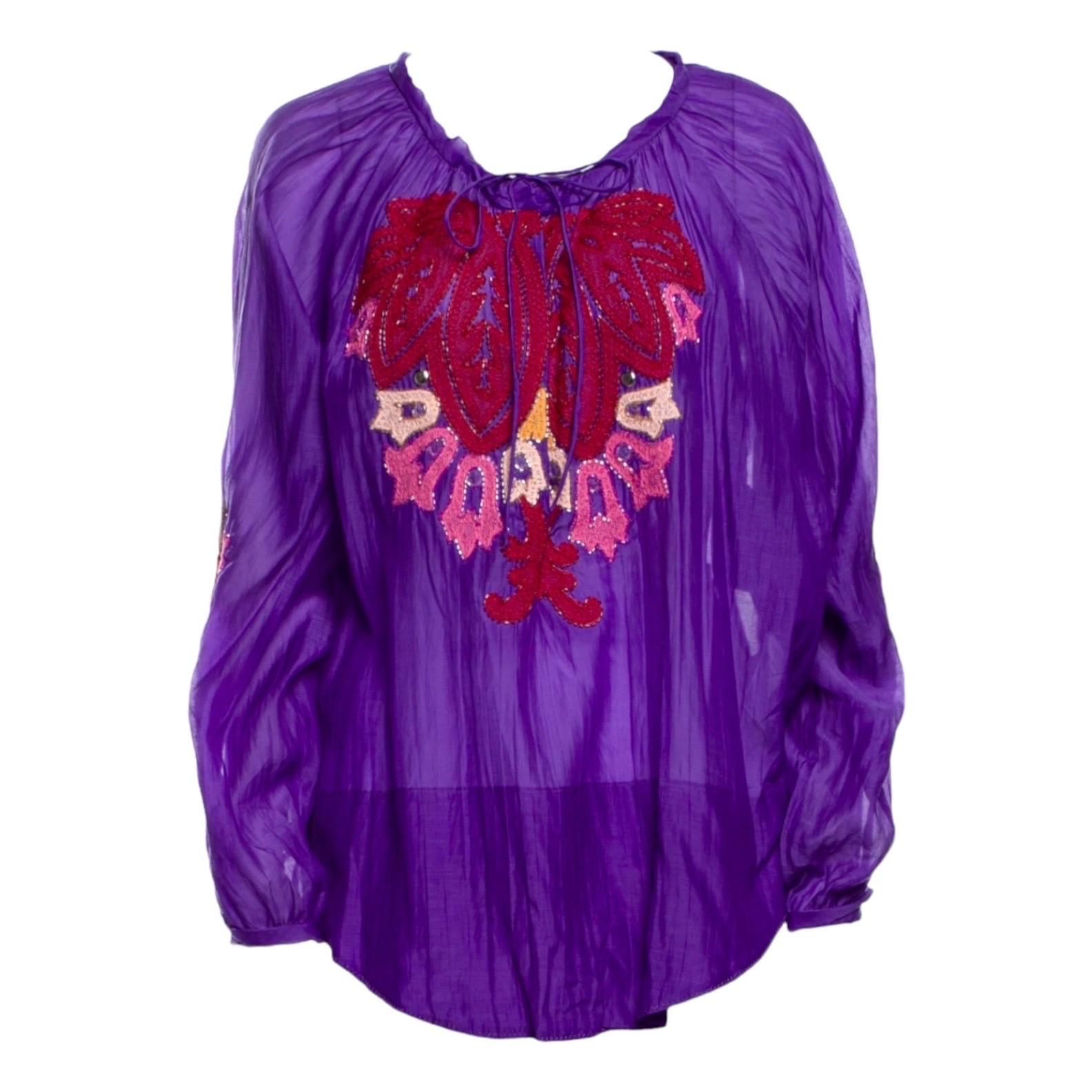Women's UNWORN Emilio Pucci by Peter Dundas Embroidered Kaftan Tunic Top Blouse 46 For Sale