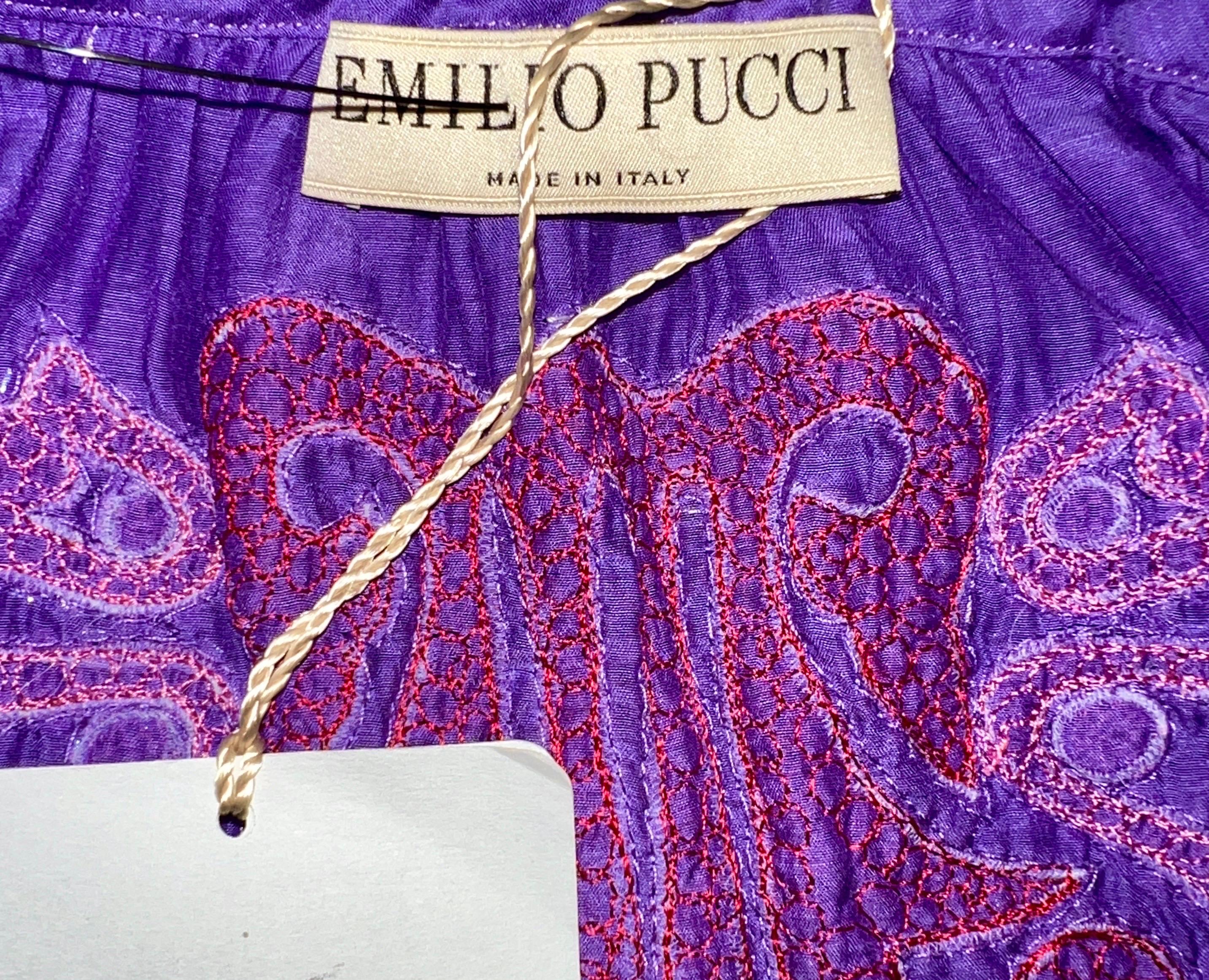 Non indossato Emilio Pucci by Peter Dundas Ricamato Kaftano Tunica Top Camicetta 46 in vendita 2
