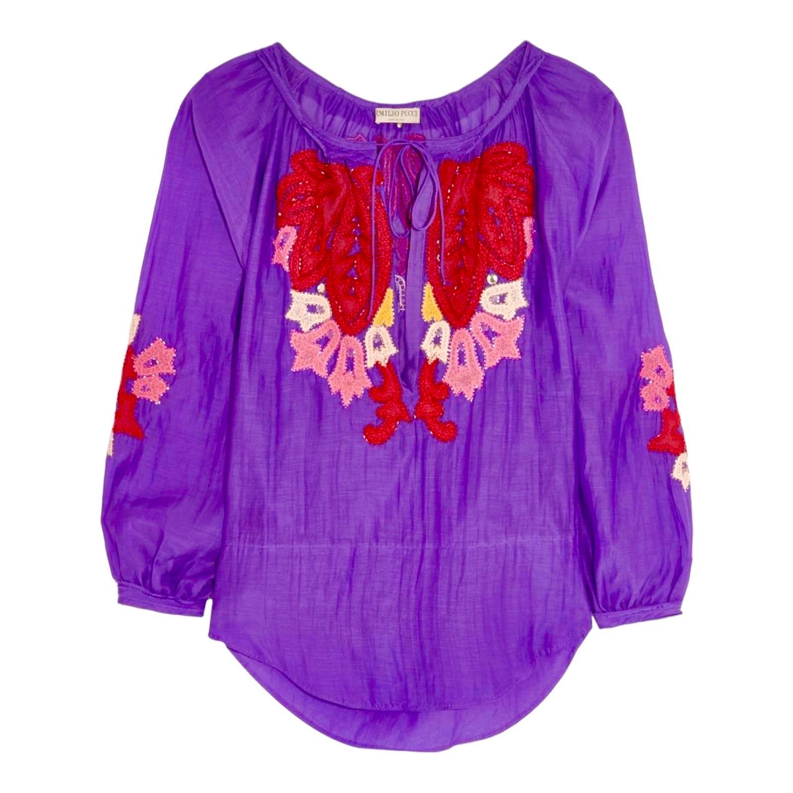 UNWORN Emilio Pucci by Peter Dundas Embroidered Kaftan Tunic Top Blouse 46 For Sale