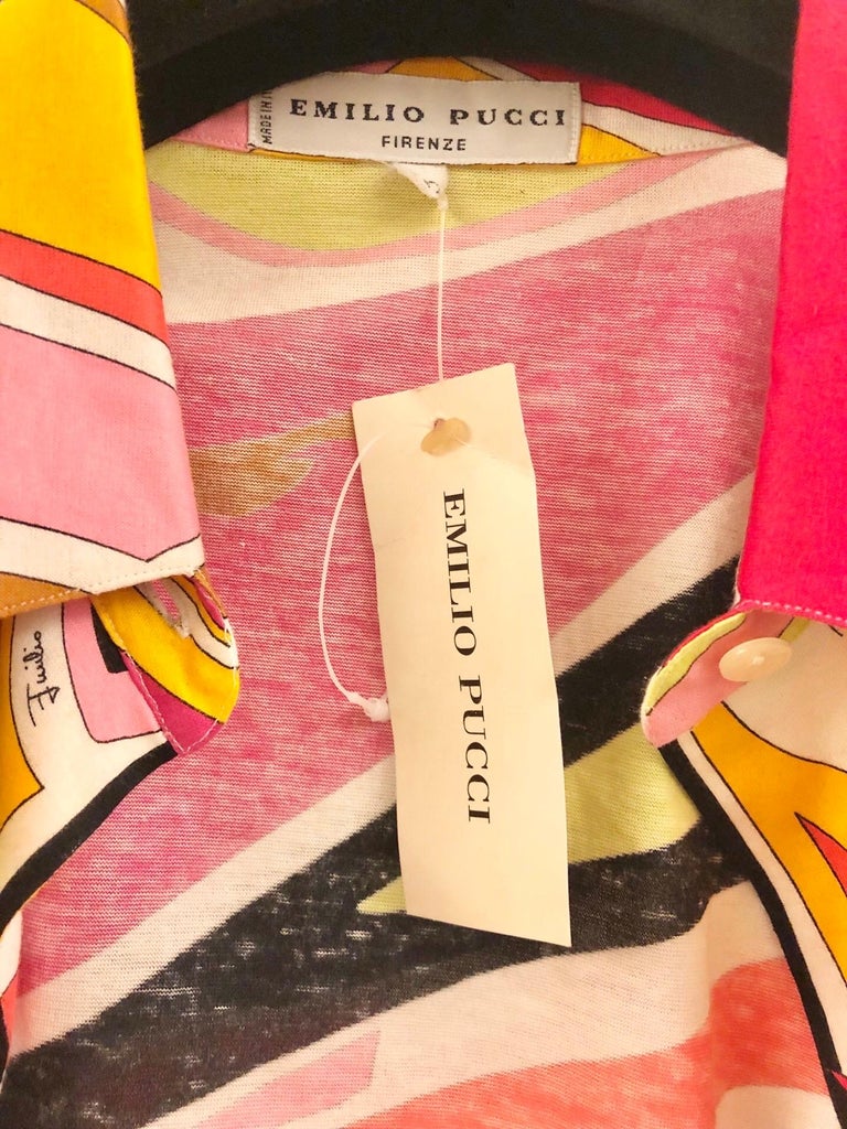 Women's or Men's Unworn Emilio Pucci Cotton Multi-Coloured Retro Printed Collar Shirt  For Sale