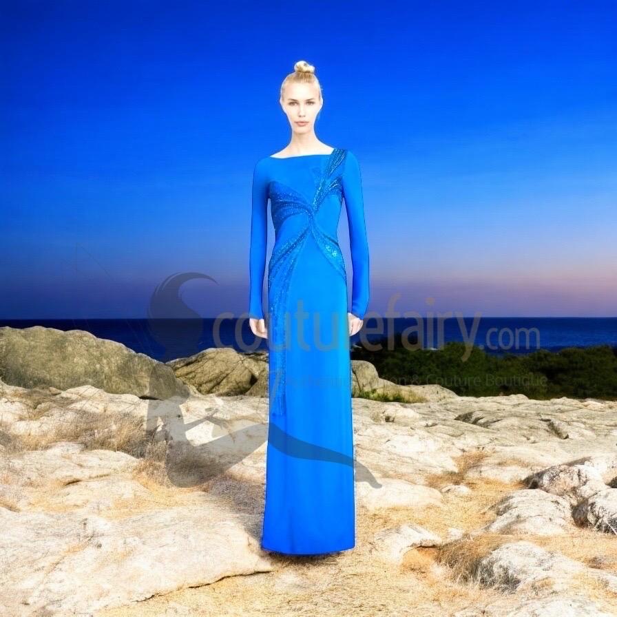 VUE D'ENSEMBLE Emilio Pucci Robe longue brodée bleu robe 40 en vente 5