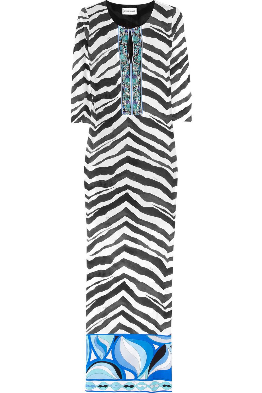 UNWORN Emilio Pucci Besticktes, mit Signaturdruck verziertes Maxikleid 42 Damen im Angebot