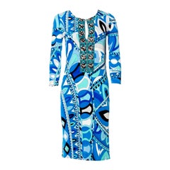 UNWORN Emilio Pucci Embroidered Signature Print Embellished Tunic Midi Dress 38