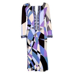 UNWORN Emilio Pucci Embroidered Signature Print Embellished Tunic Midi Dress 40