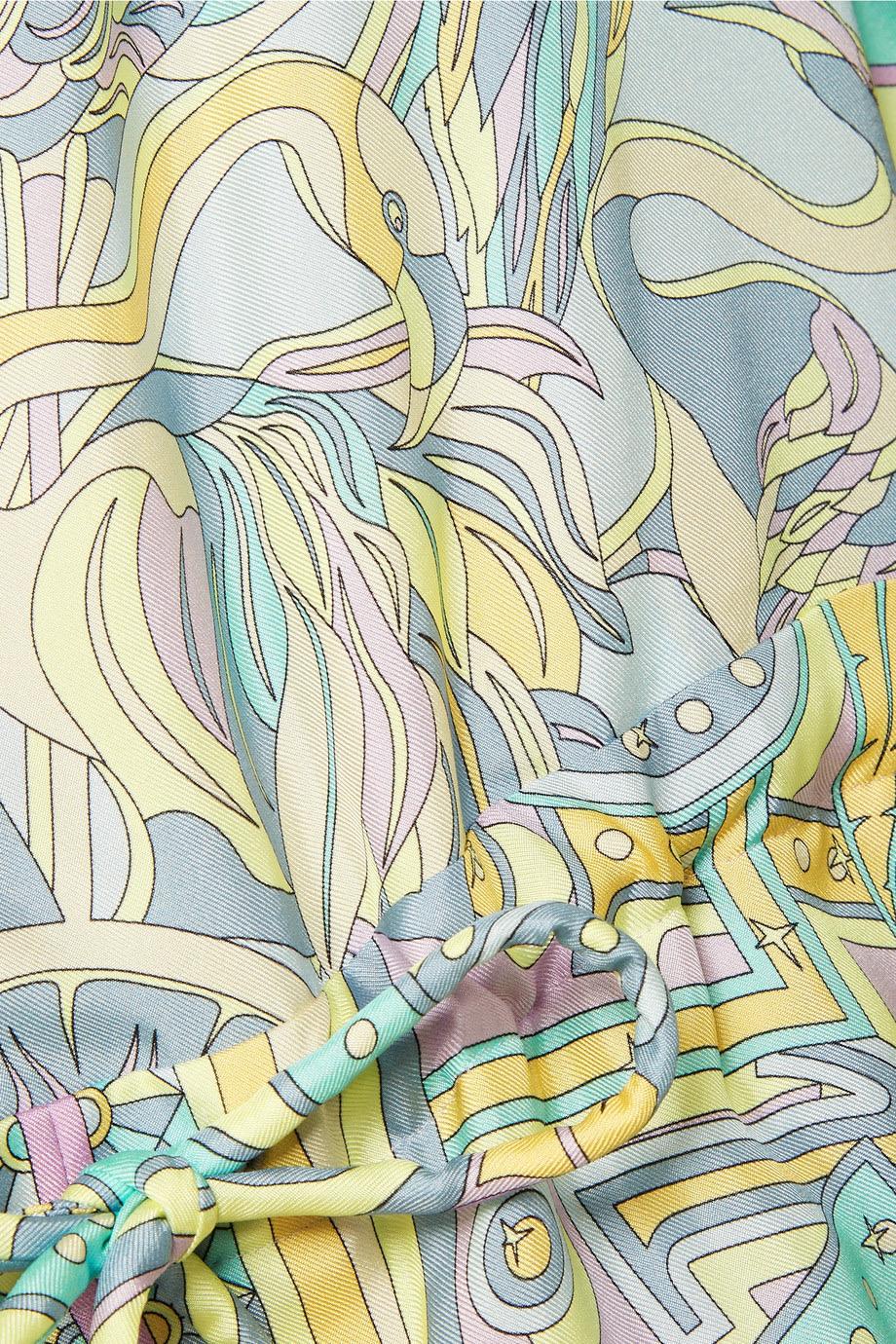 UNWORN Emilio Pucci Multicolor Signature Print Silk Twill Kaftan Tunic Dress 40 For Sale 2
