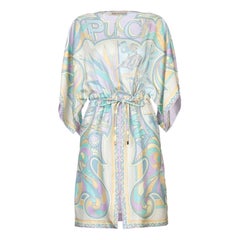 UNWORN Emilio Pucci Mehrfarbiges Seiden-Twill-Kaftan-Tunikakleid mit Signaturdruck und Muster 40