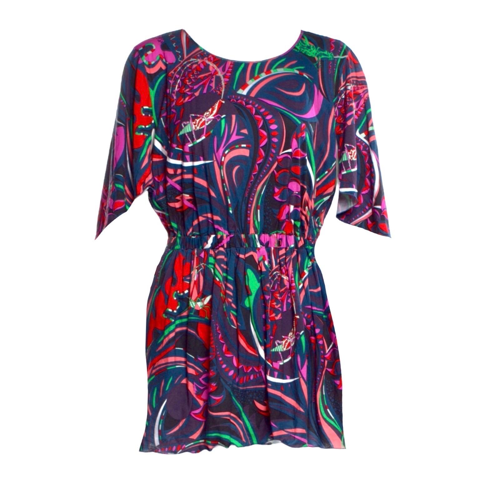 NEW Emilio Pucci Multicolor Signature Print Summer Dress 40 For Sale