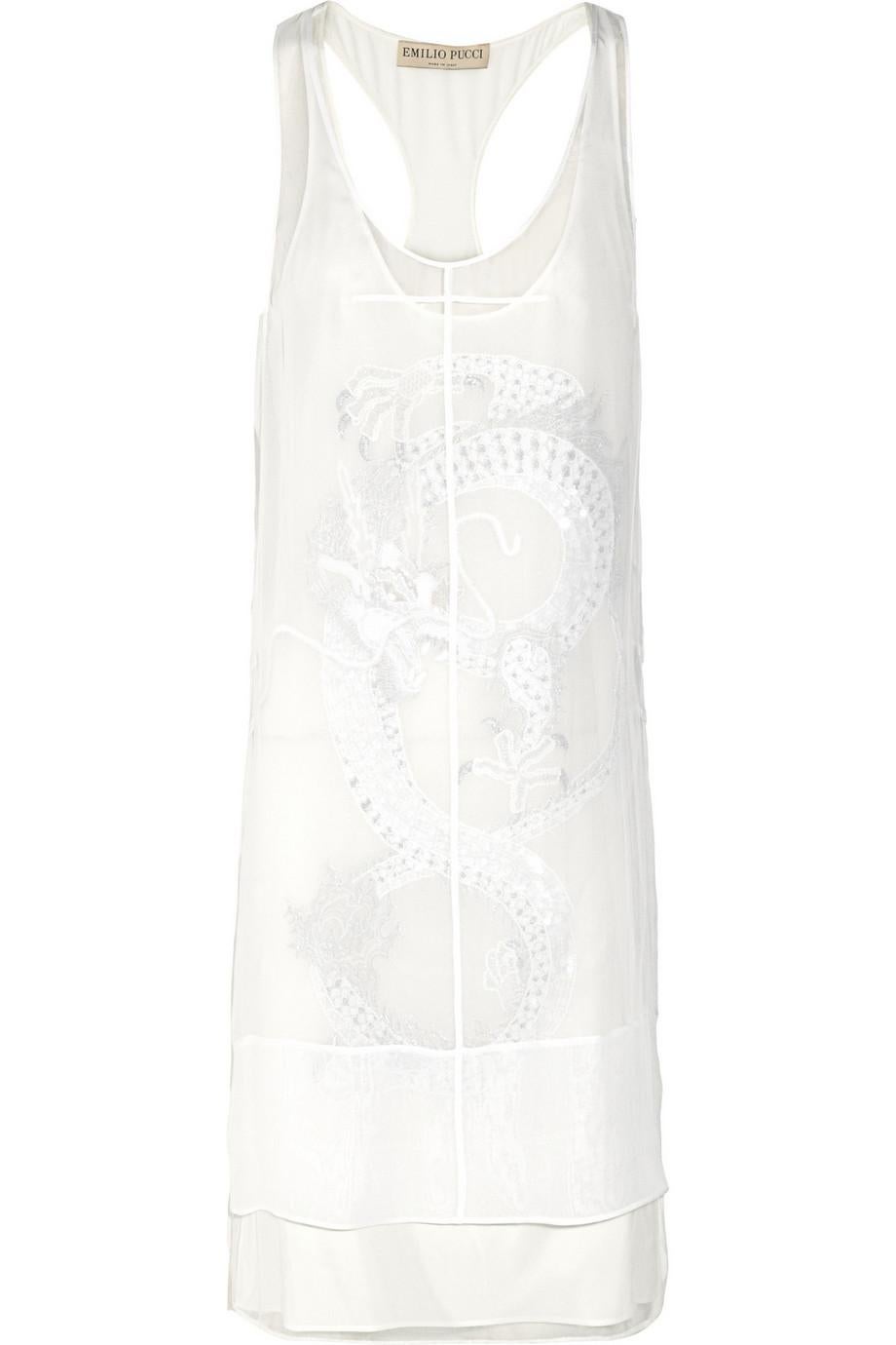 UNWORN Emilio Pucci Peter Dundas Dragon Embroidery Overlay Silk Dress Bridal 40 For Sale 1