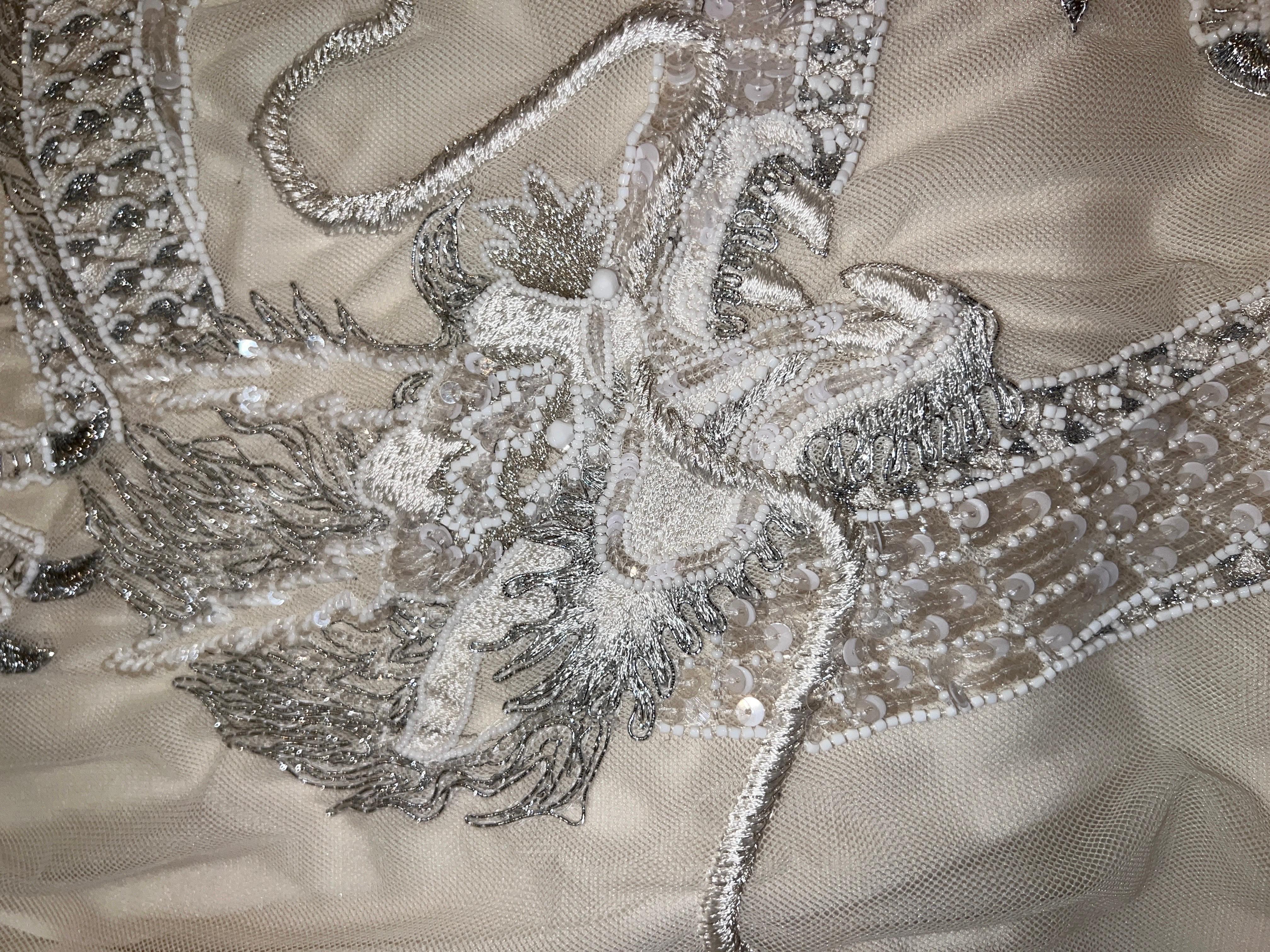 UNWORN Emilio Pucci Peter Dundas Dragon Embroidery Overlay Silk Dress Bridal 40 For Sale 3