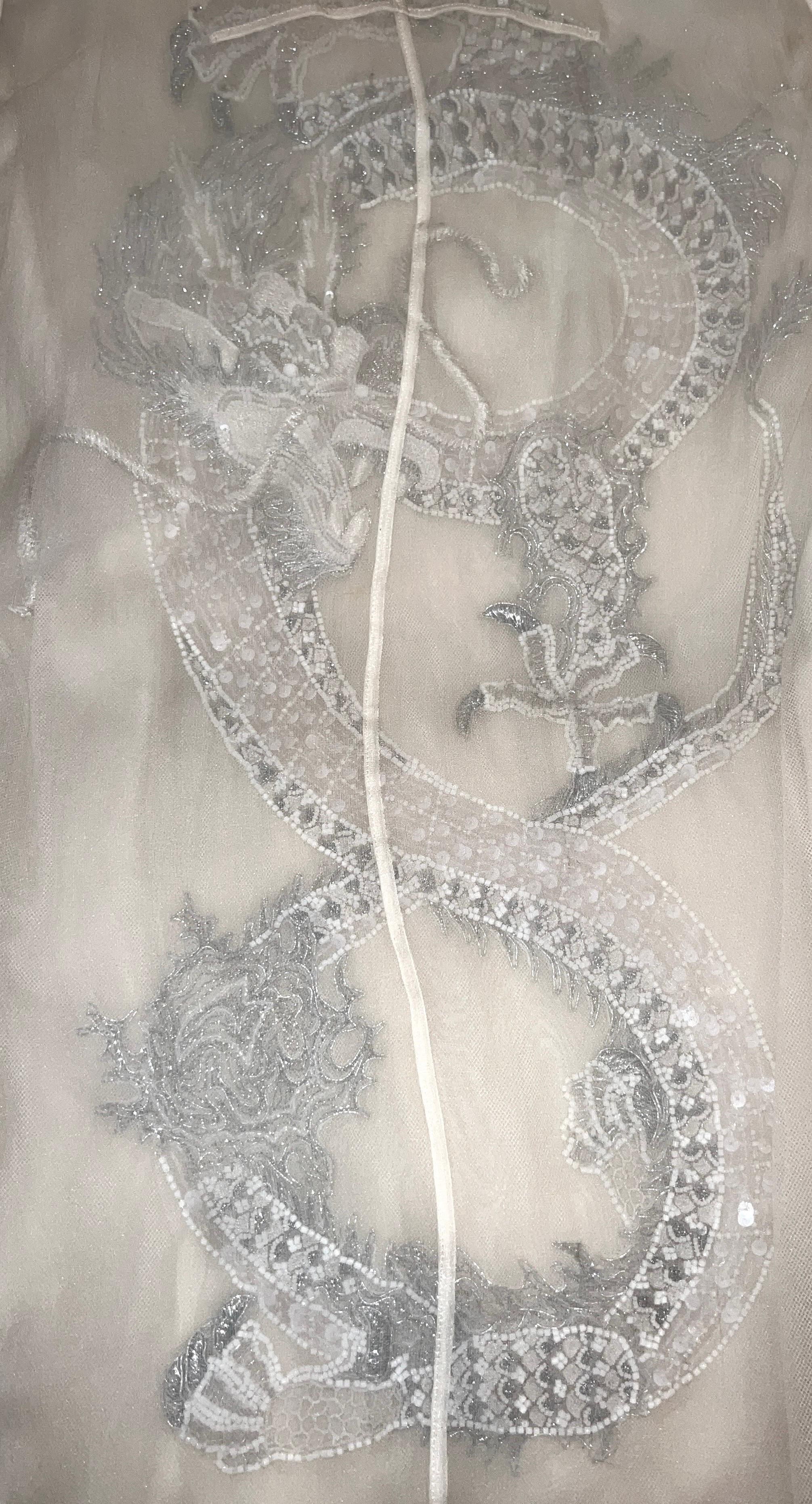 UNWORN Emilio Pucci Peter Dundas Dragon Embroidery Overlay Silk Dress Bridal 40 For Sale 5