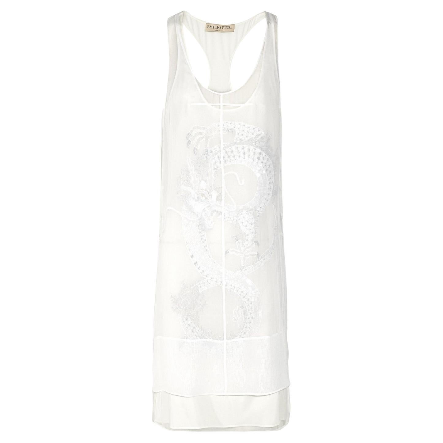 UNWORN Emilio Pucci Peter Dundas Dragon Embroidery Overlay Silk Dress Bridal 40 For Sale