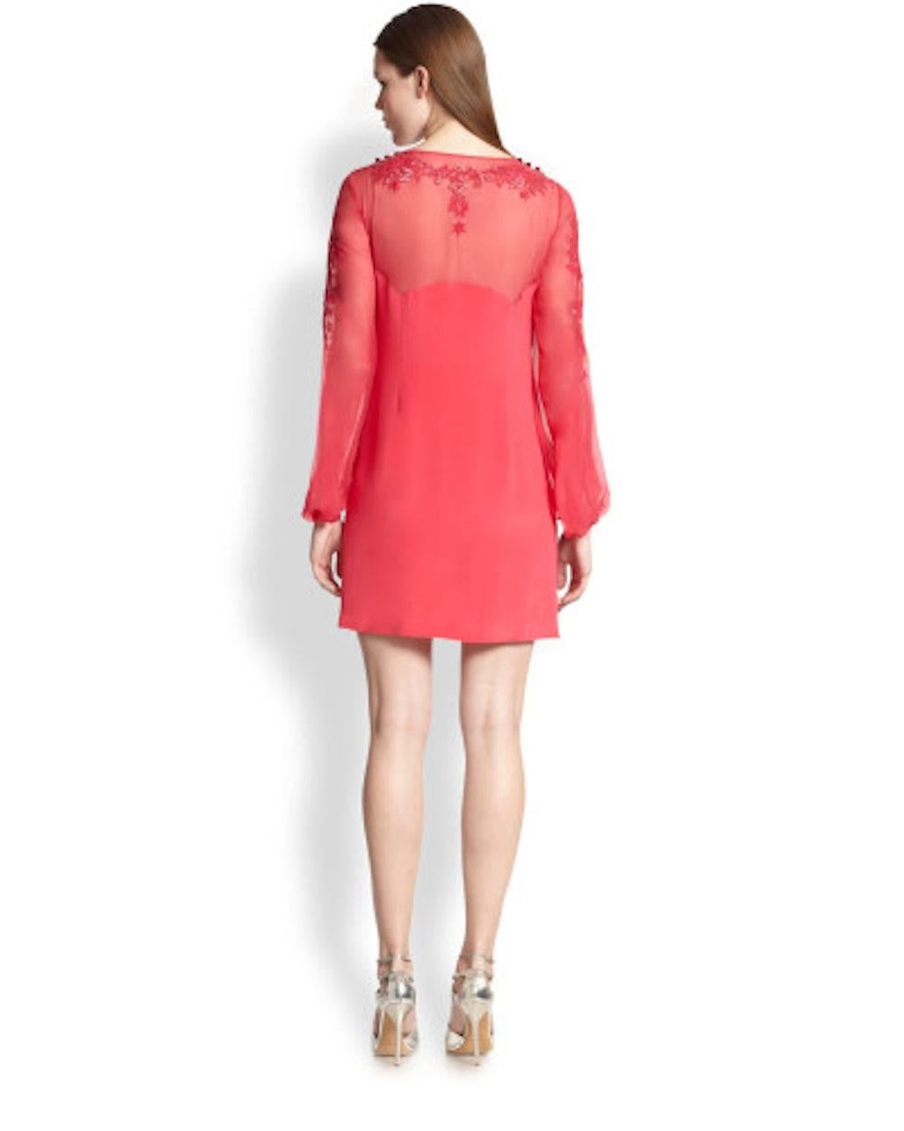 UNWORN Emilio Pucci Pink Embroidered Cady & Chiffon Silk Dress 40 For Sale 6
