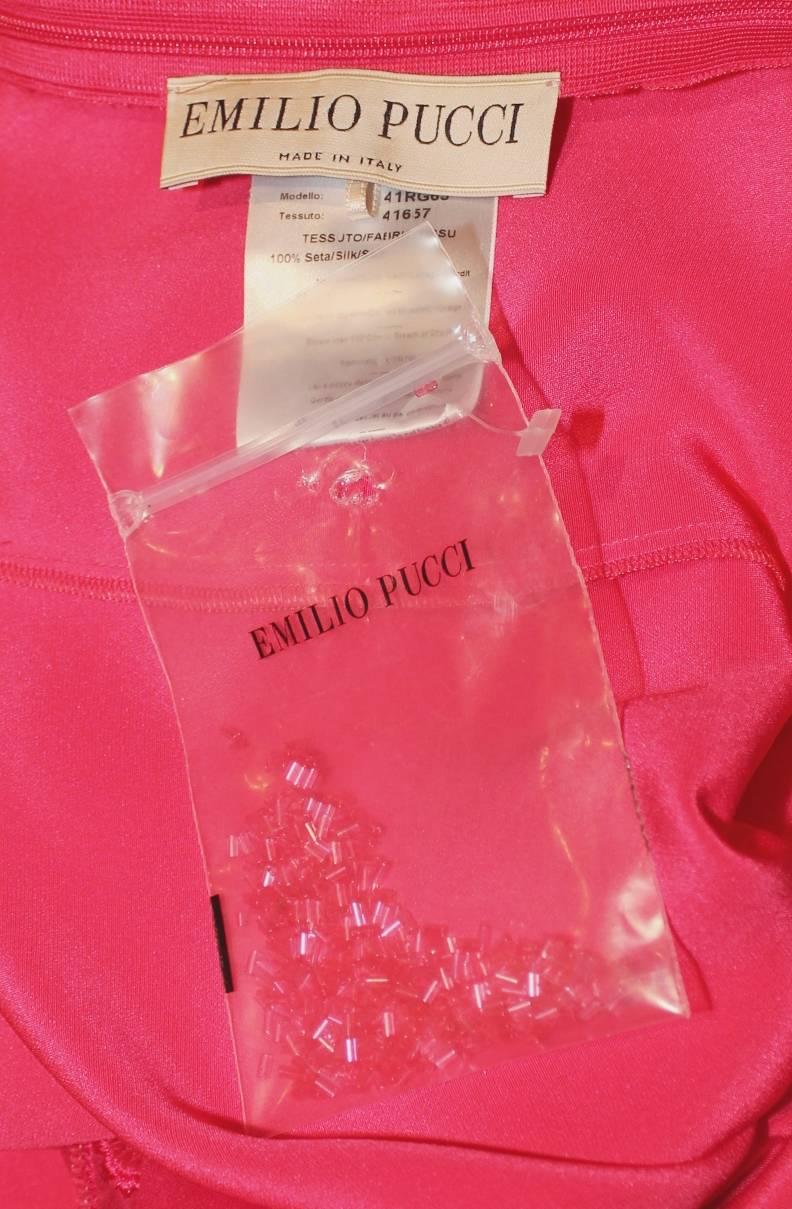 Women's UNWORN Emilio Pucci Pink Embroidered Cady & Chiffon Silk Dress 40 For Sale