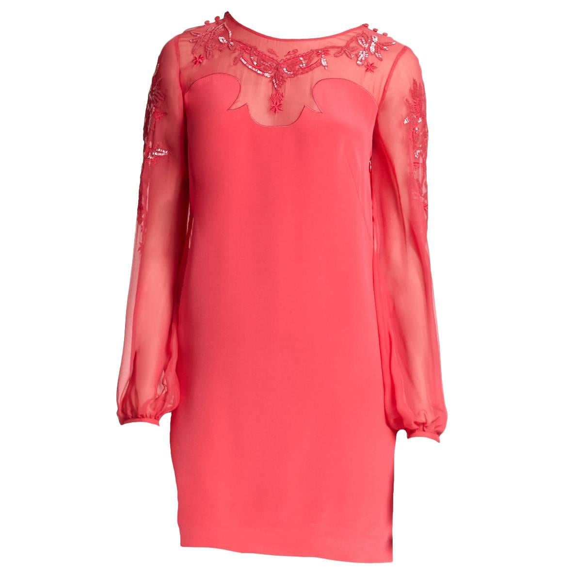 UNWORN Emilio Pucci Pink Embroidered Cady & Chiffon Silk Dress 40 For Sale 3