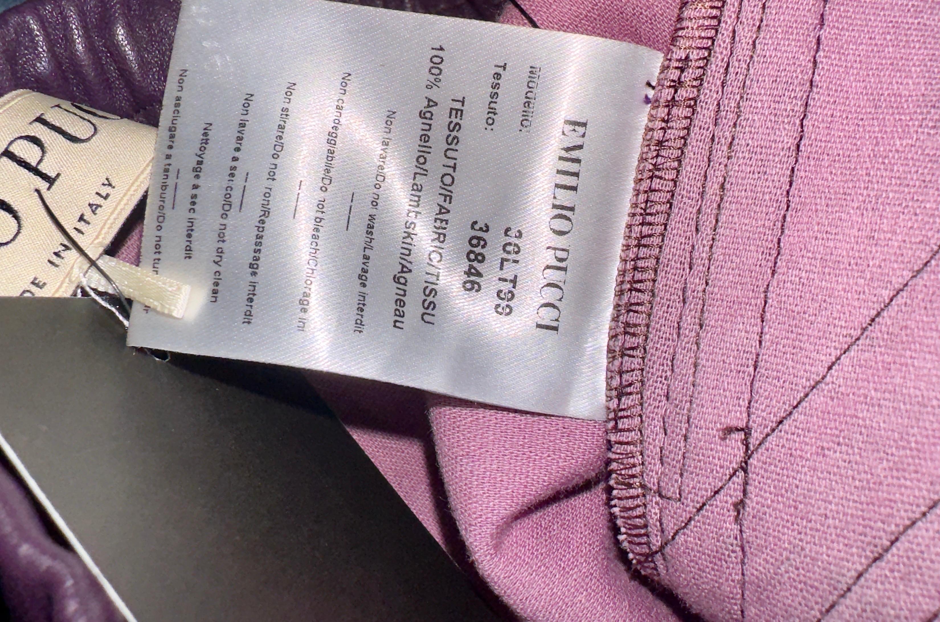 UNWORN Emilio Pucci Purple Stretchy Leather Leggings Pants 38 For Sale 2
