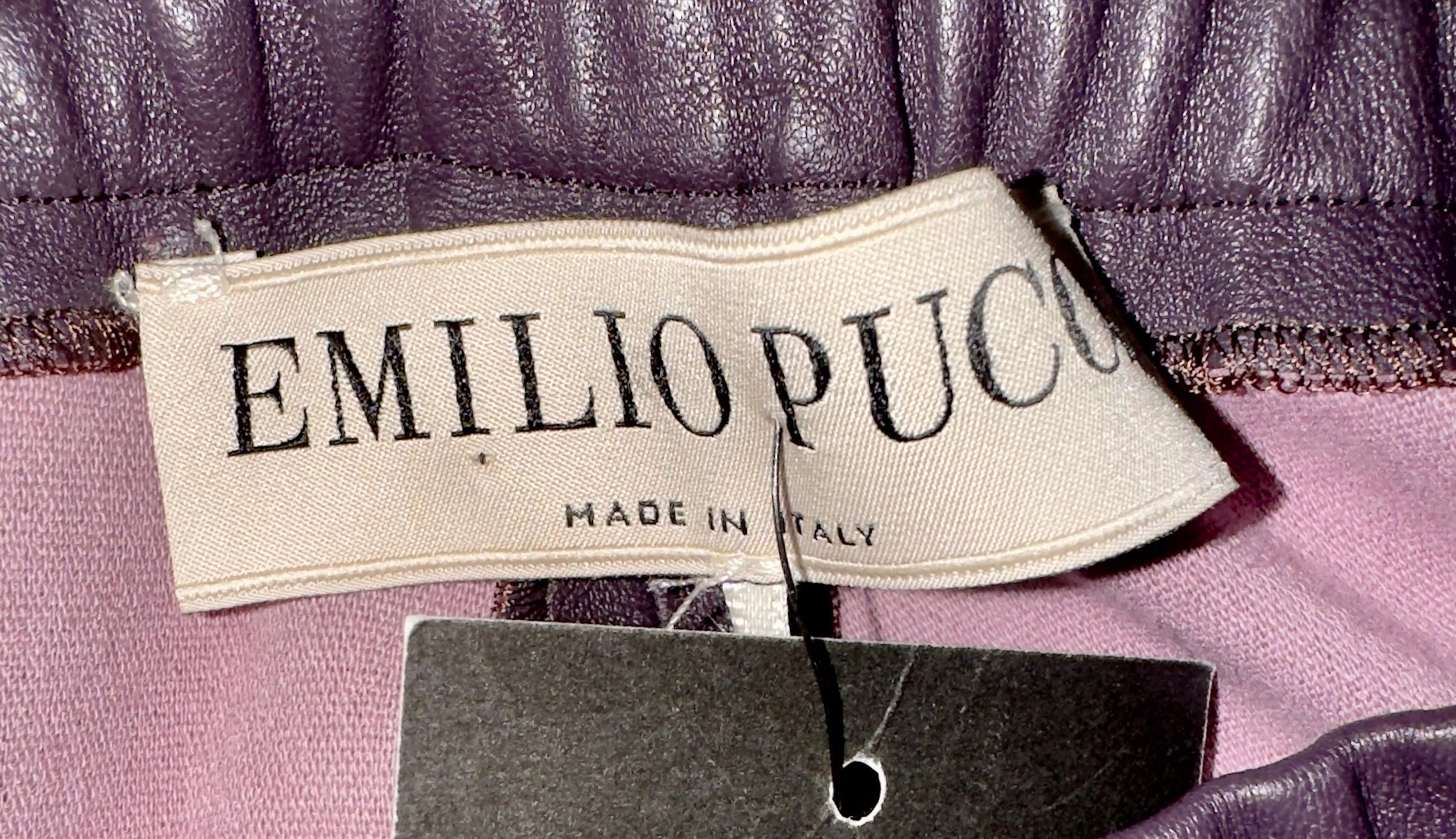 UNWORN Emilio Pucci Purple Stretchy Leather Leggings Pants 38 For Sale 3