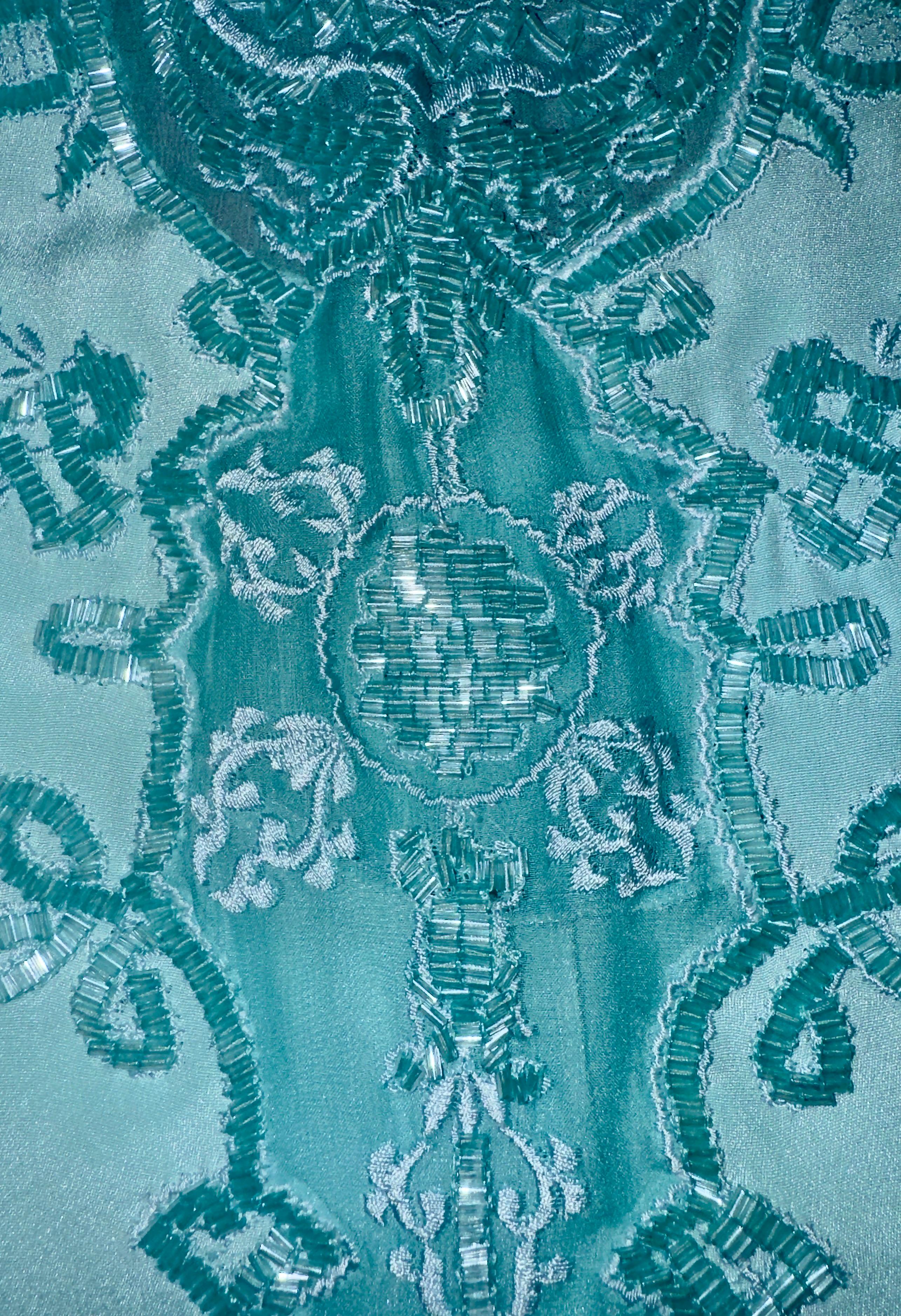 Blue UNWORN Emilio Pucci Seafoam Embroidered Cady & Chiffon Cocktail Dress 38