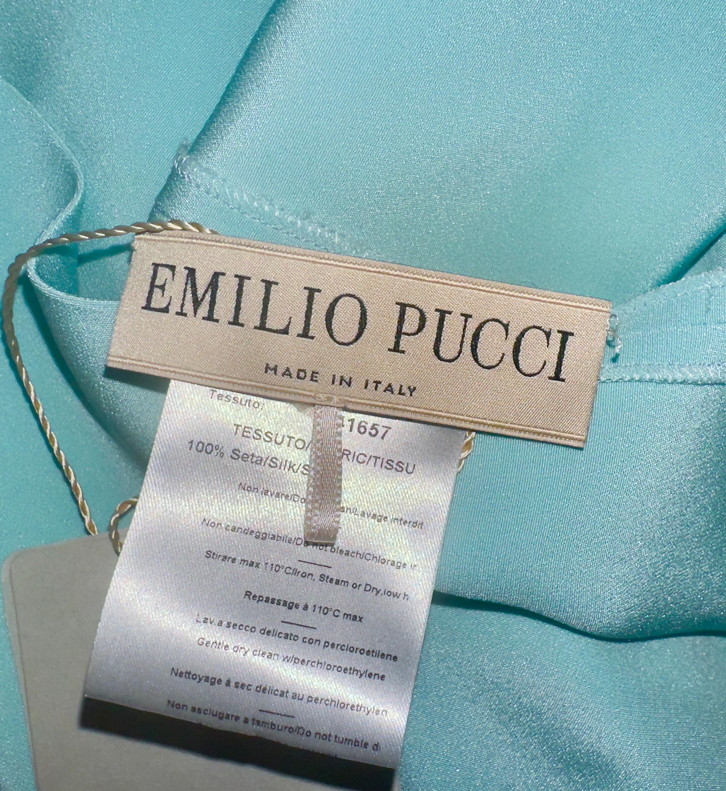 UNWORN Emilio Pucci Seafoam Embroidered Cady & Chiffon Cocktail Dress 38 1