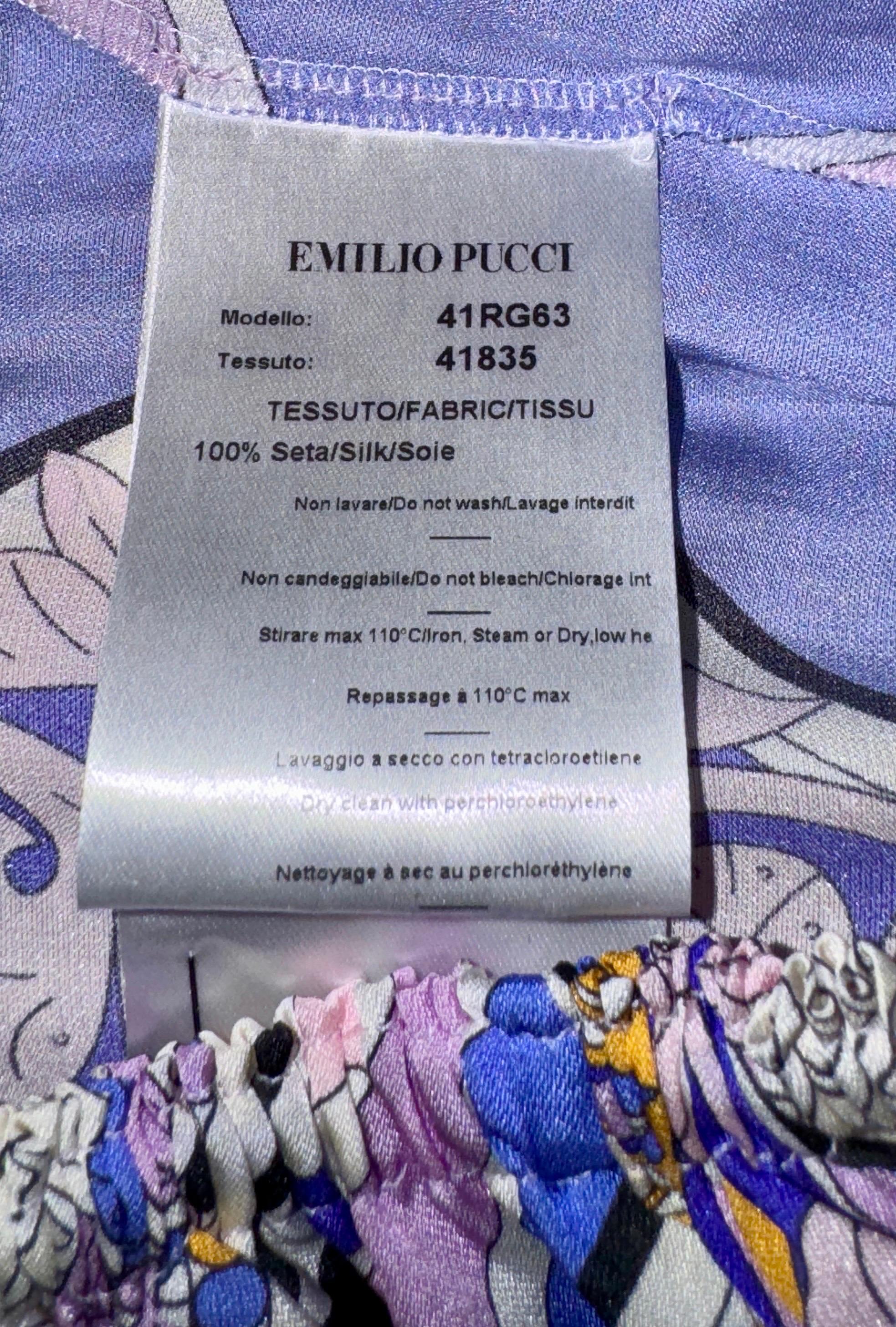 Emilio Pucci Signature Robe imprimée en soie multicolore avec pompons 44 non portée en vente 5