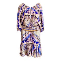 UNWORN Emilio Pucci Signatur Mehrfarbiges Kleid mit Seidendruck und Quasten 44
