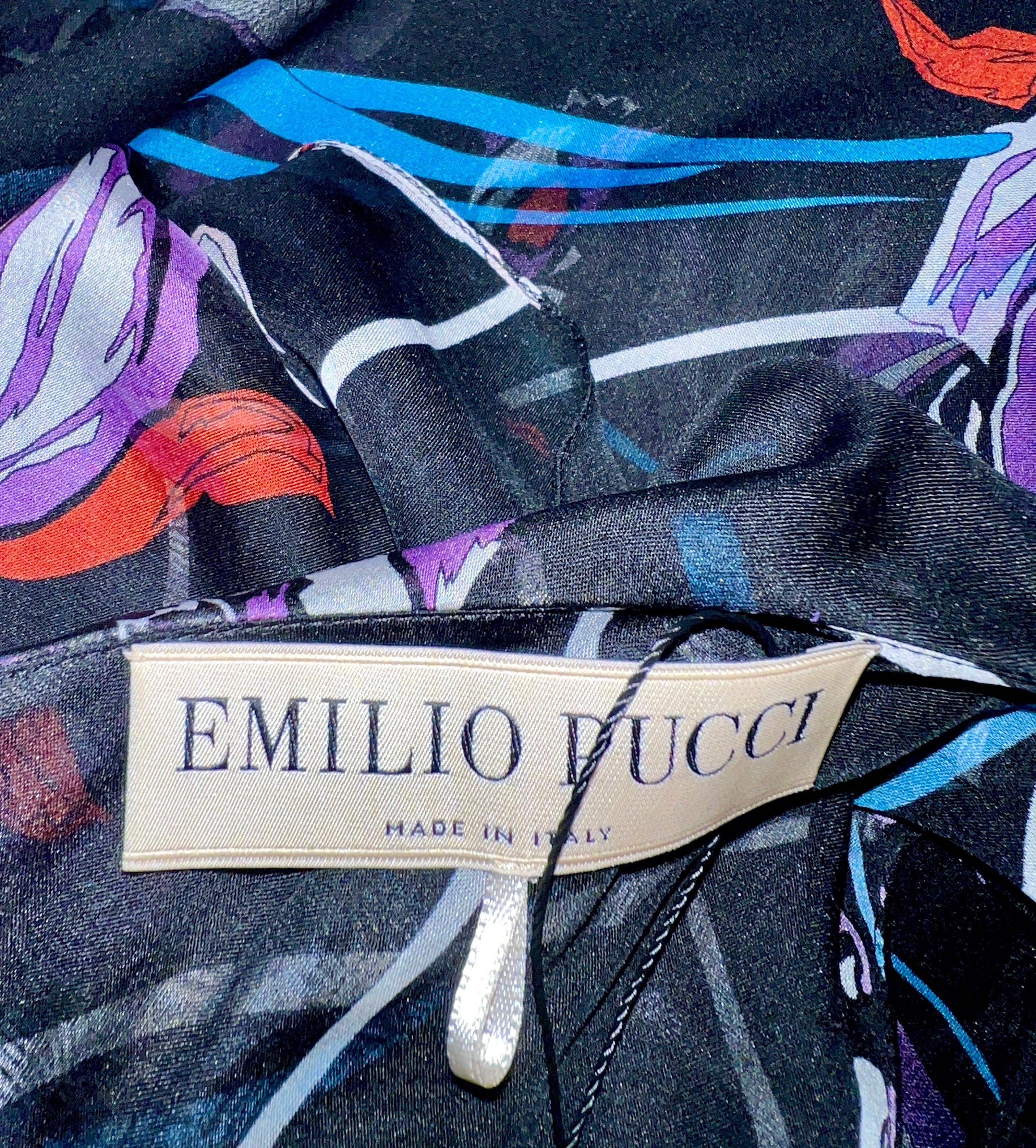Emilio Pucci - Robe en mousseline de soie imprimée à fleurs, imprimée signature, non portée, taille 42 en vente 4
