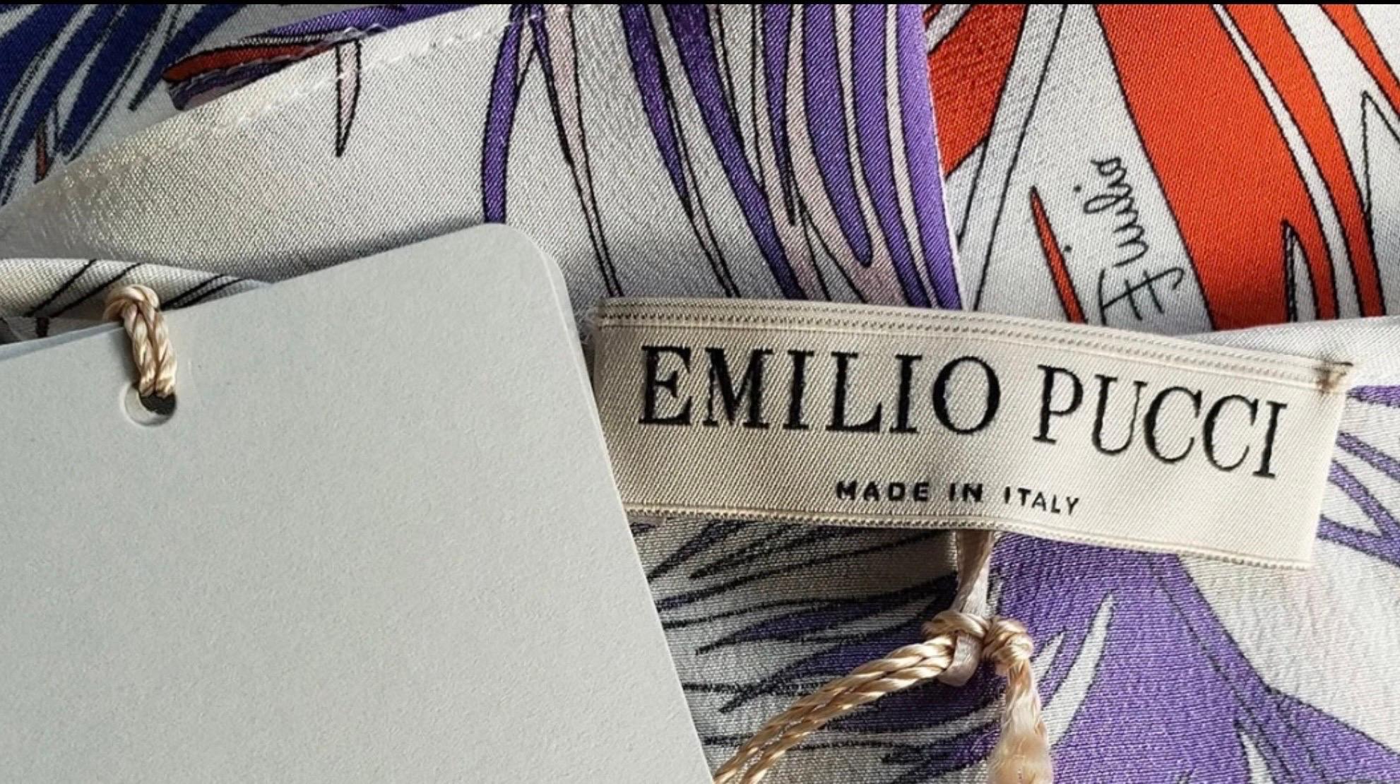 Women's UNWORN Emilio Pucci Signature Print Crepe de Chine Feathers Print Silk Dress 38 For Sale