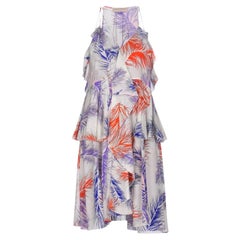 Emilio Pucci - Robe en crêpe de Chine imprimé plumes, imprimé signature, non portée, taille 38