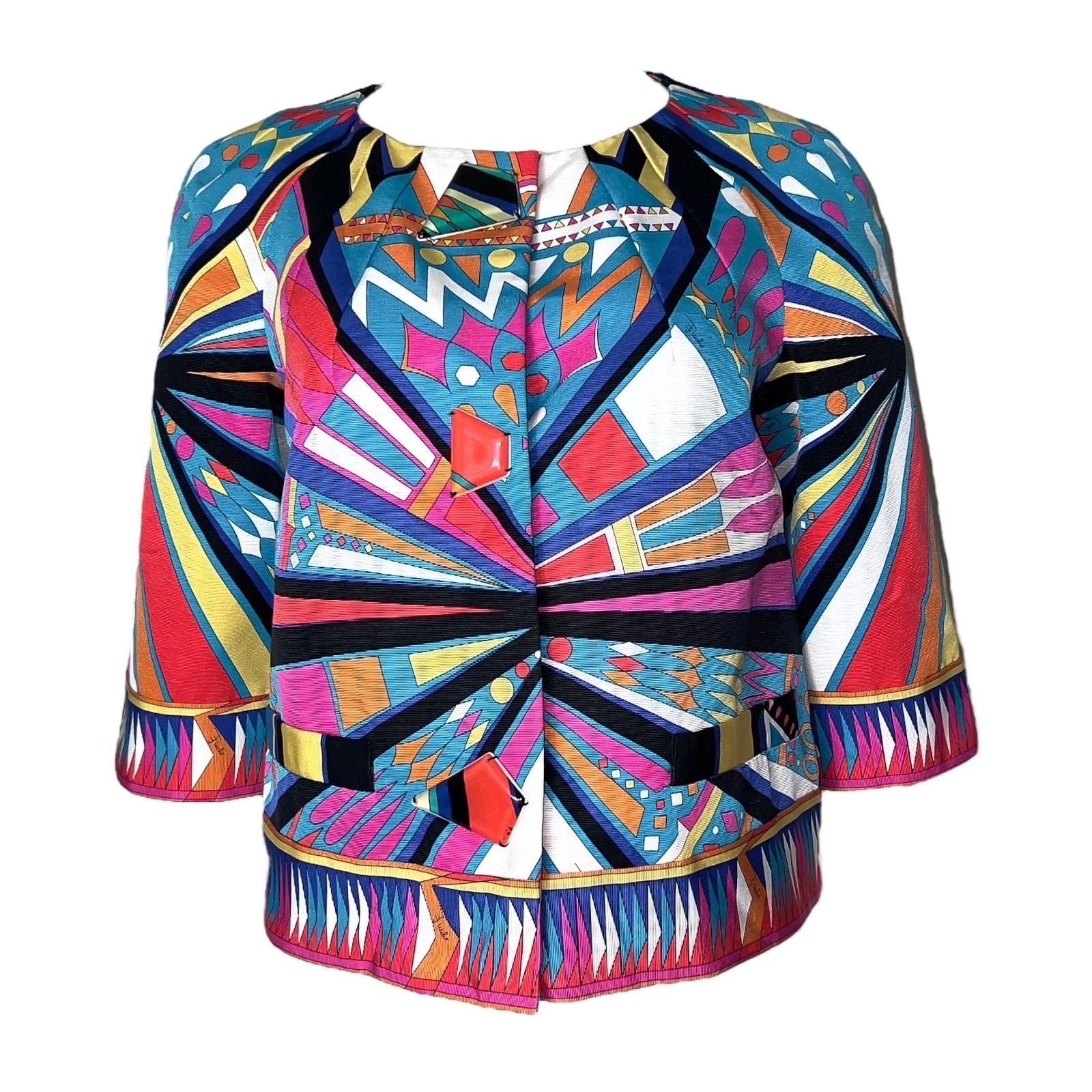 UNWORN Emilio Pucci Signature Print Cropped Jacket as seen in Emily in Paris  For Sale 3