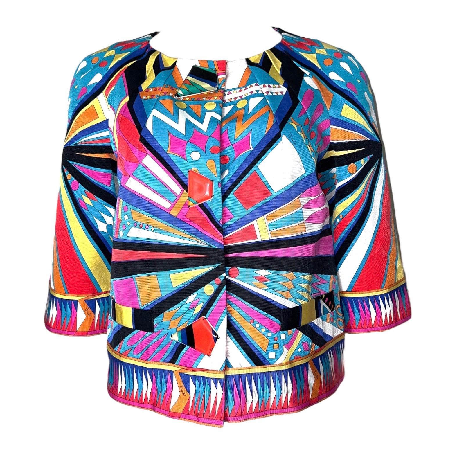 UNWORN Emilio Pucci Signature Print Cropped Jacket as seen in Emily in Paris  For Sale