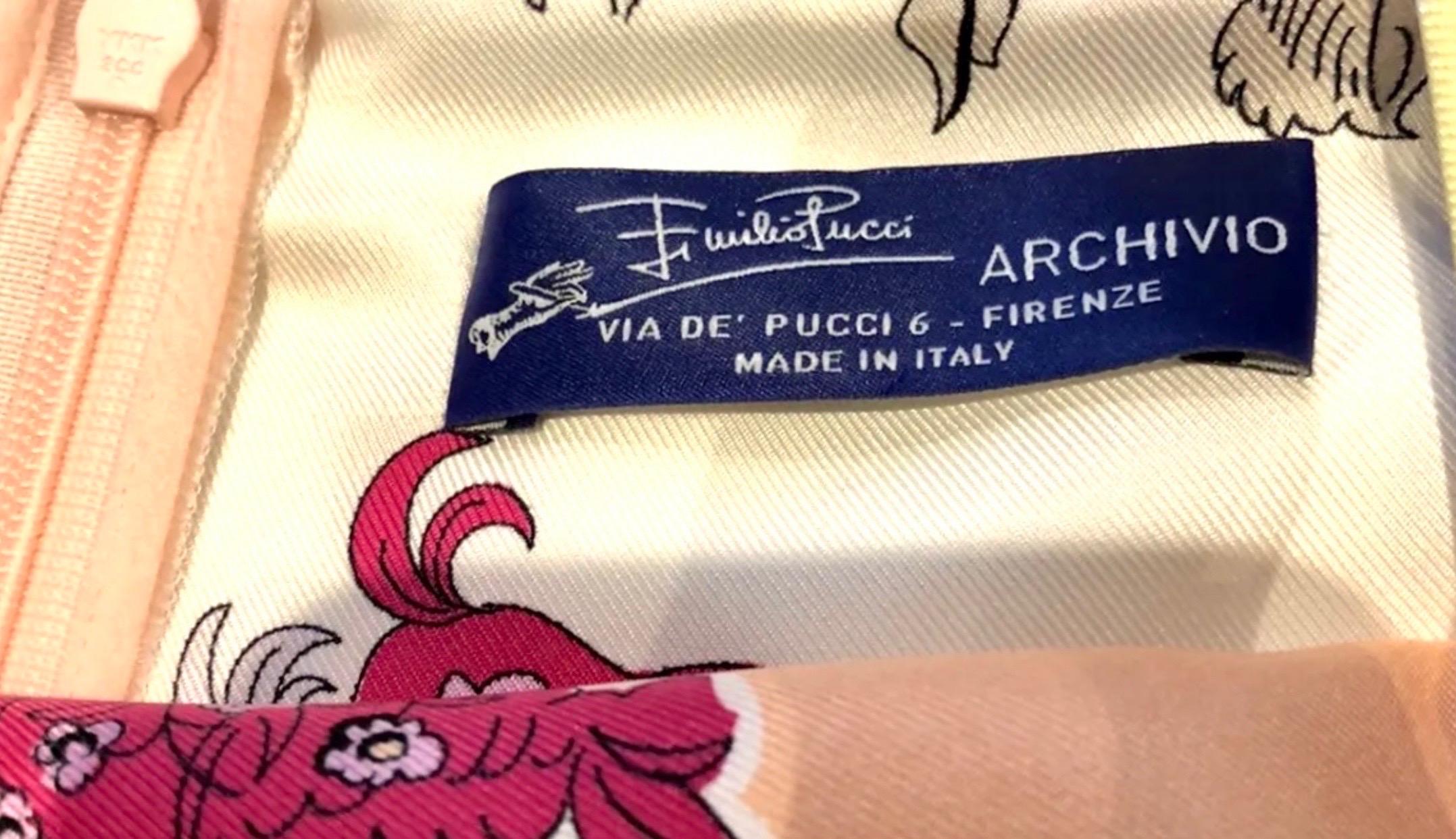 UNWORN Emilio Pucci Signature Print Draped Silk Dress 42 For Sale 1