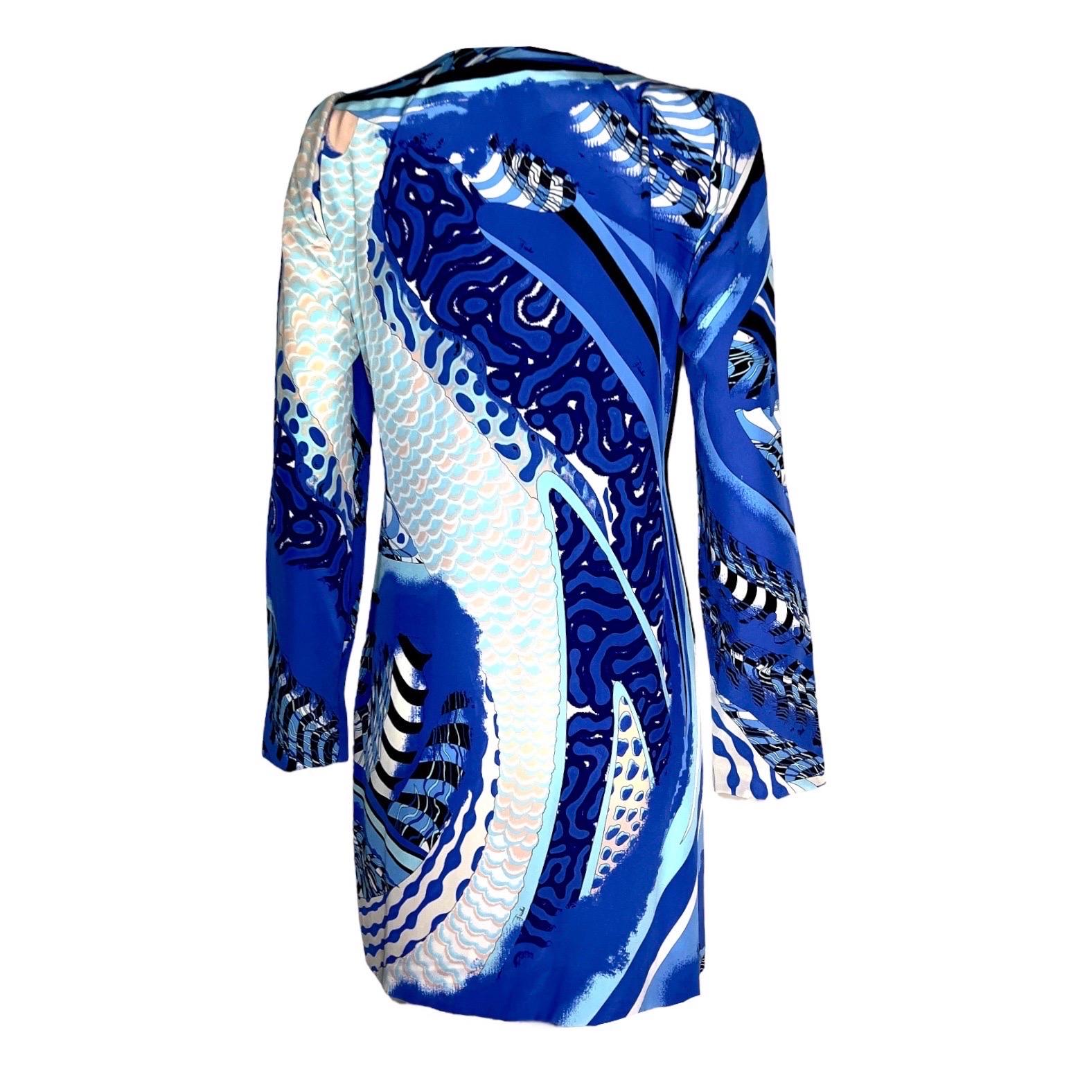 Women's UNWORN Emilio Pucci Signature Print Faux Wrap Dress with Zip Details 44