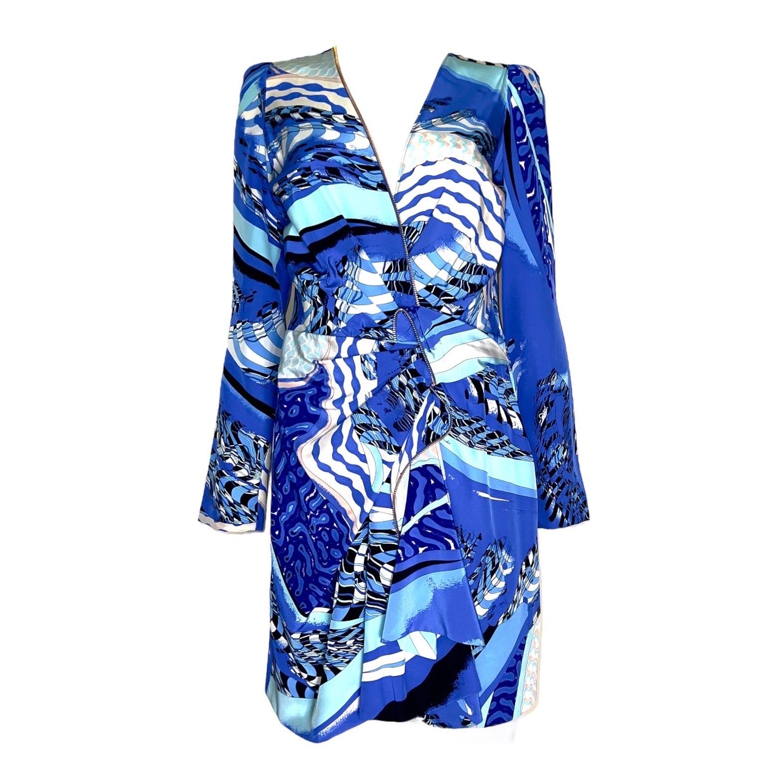 UNWORN Emilio Pucci Signature Print Faux Wrap Dress with Zip Details 44 1