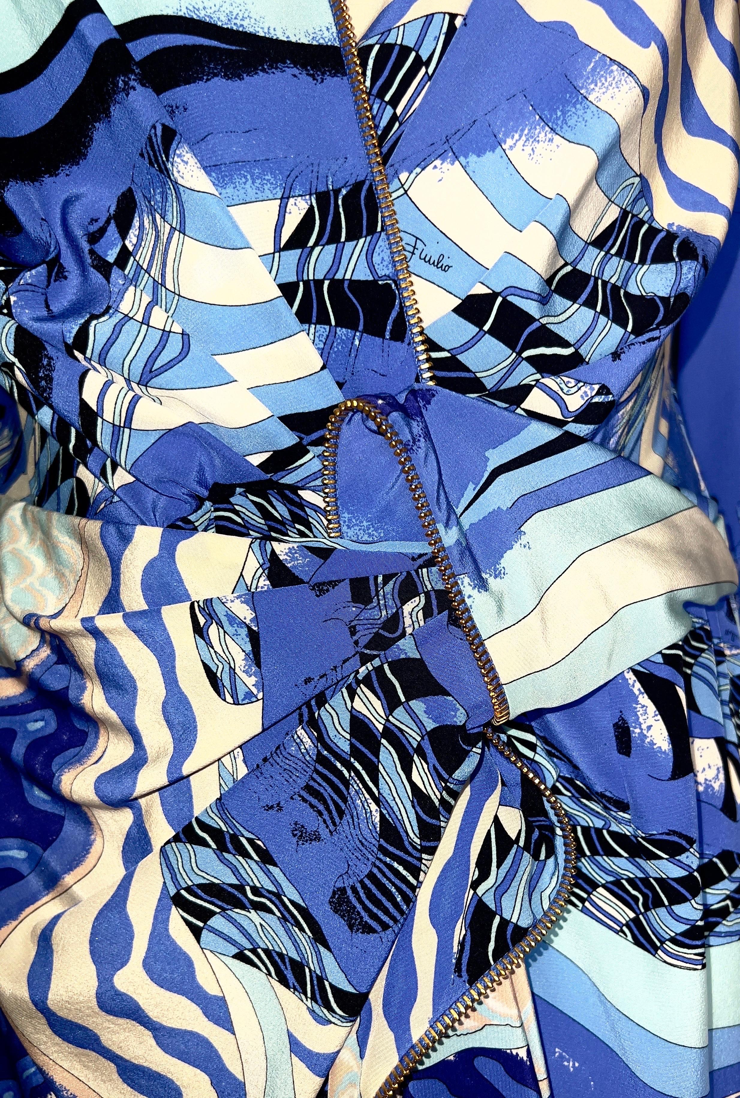 UNWORN Emilio Pucci Signature Print Faux Wrap Dress with Zip Details 44 3