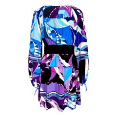 UNWORN Emilio Pucci Signature Print Purple Blue Silk Dress 42