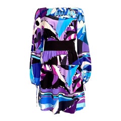UNWORN Emilio Pucci Signature Print Purple Blue Silk Dress 42