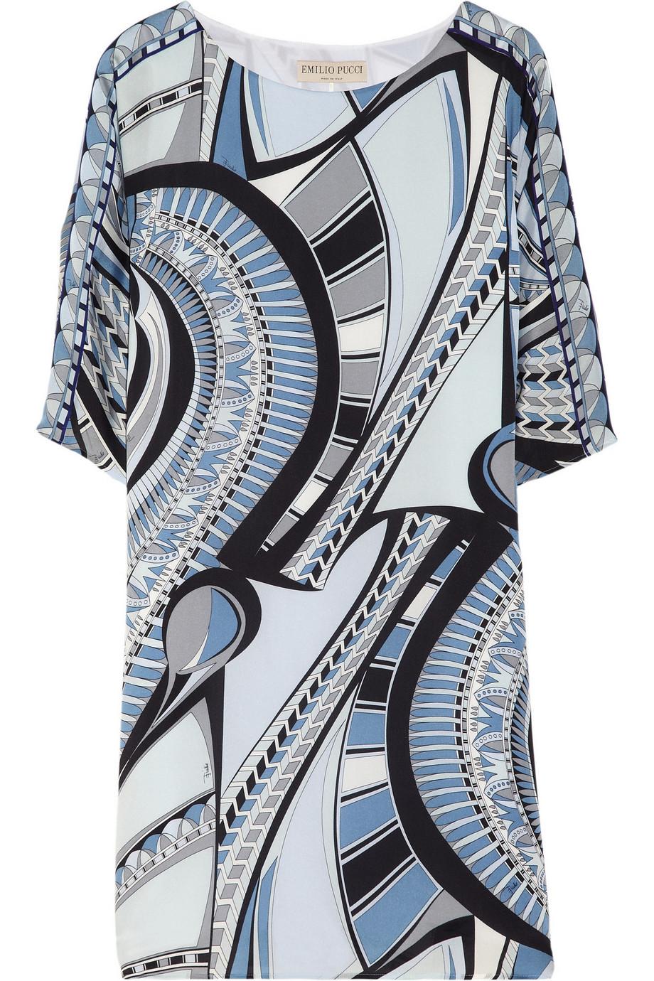 SIN VENDER Emilio Pucci Vestido túnica caftán de seda con estampado de firmas 42