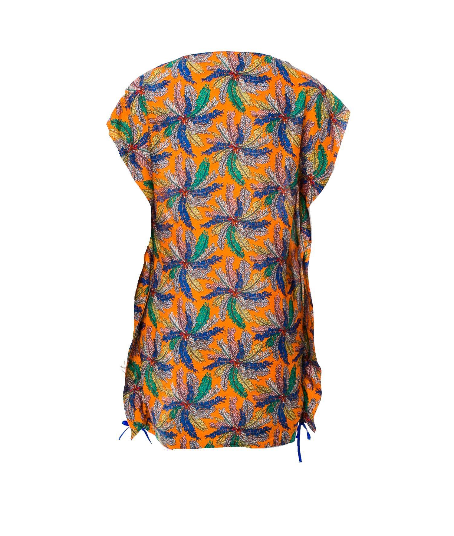 Donna Emilio Pucci 2PCS Orange Signature Print Silk Pants Suit Set Ensemble M, non indossato. in vendita