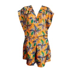 UNWORN Emilio Pucci 2PCS Orange Signature Print Silk Pants Suit Set Ensemble M