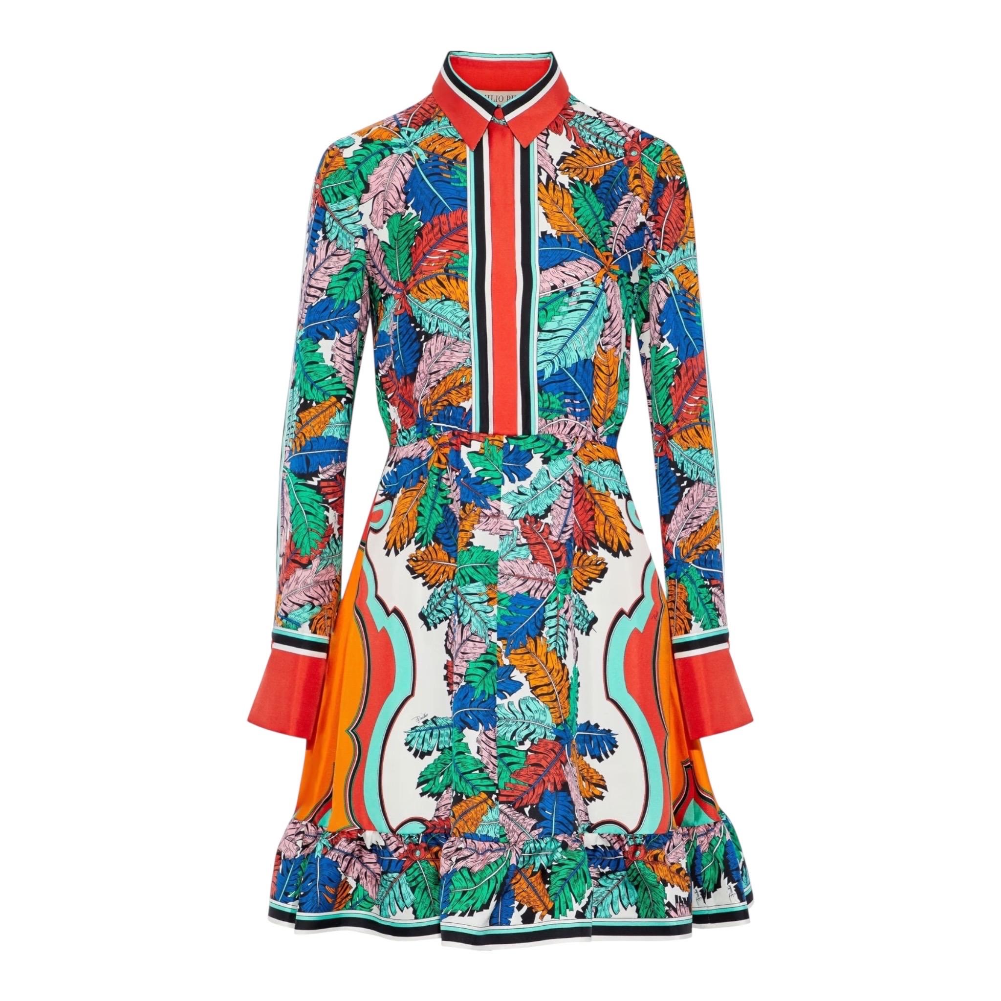 UNWORN Emilio Pucci Signature Print Silk Twill Tunic Shirt Style Dress 40