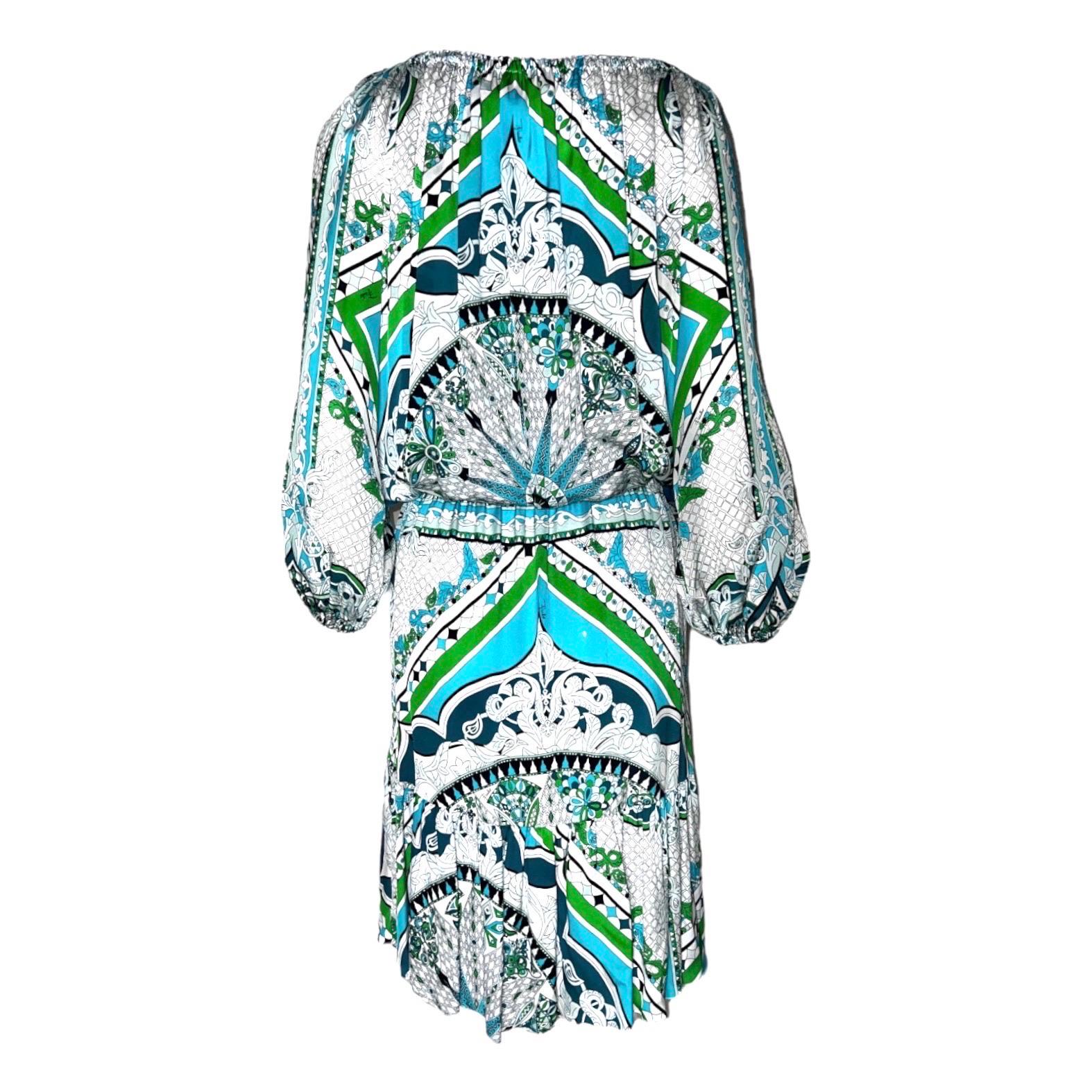 UNWORN Emilio Pucci Signature Silk Print Dress with Tassels 40 In Excellent Condition For Sale In Switzerland, CH