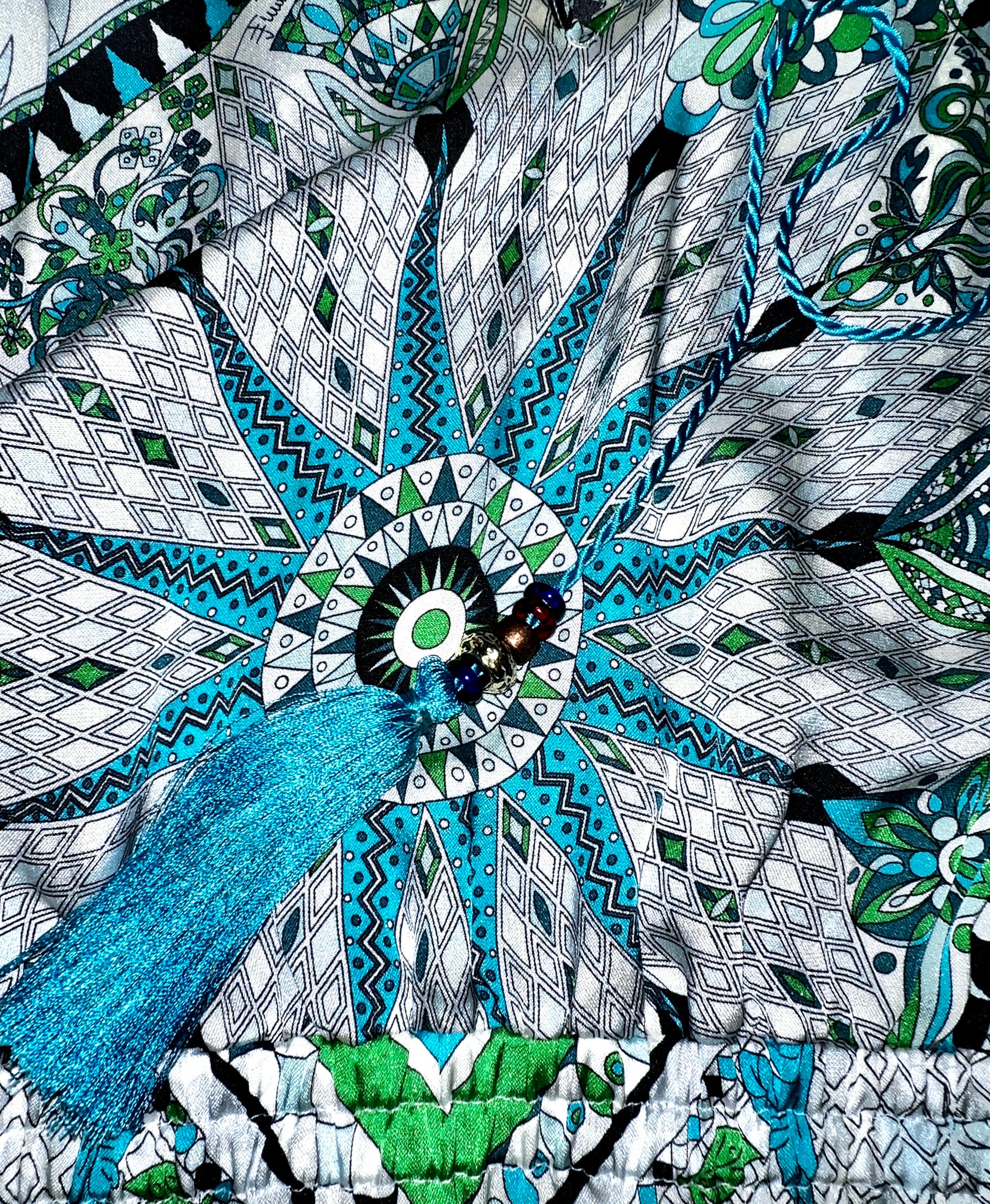 UNWORN Emilio Pucci Signature Silk Print Dress with Tassels 40 For Sale 1