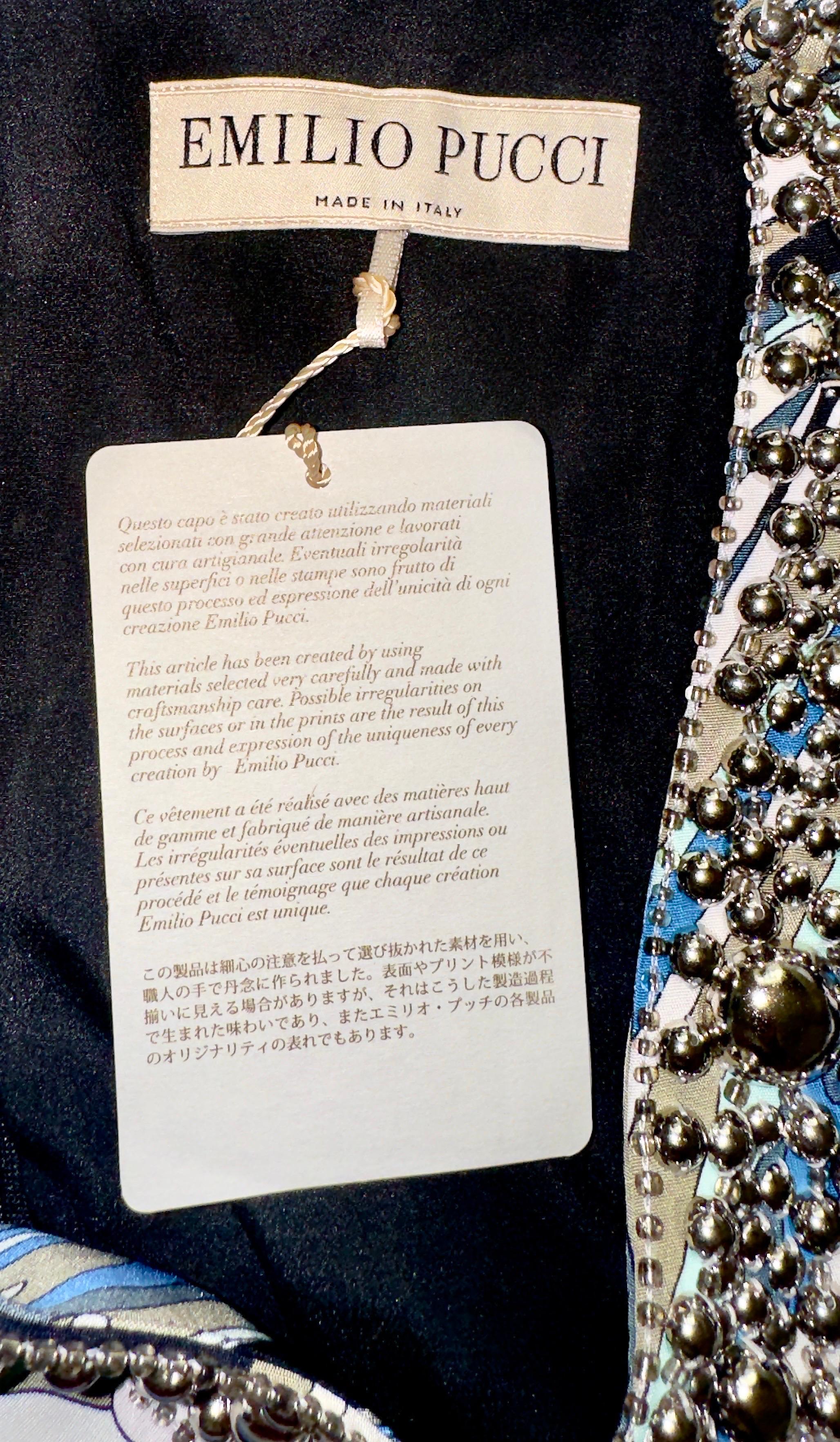 UNWORN Emilio Pucci Silk Cady Embroidered Kaftan Tunic Dress 44 For Sale 4