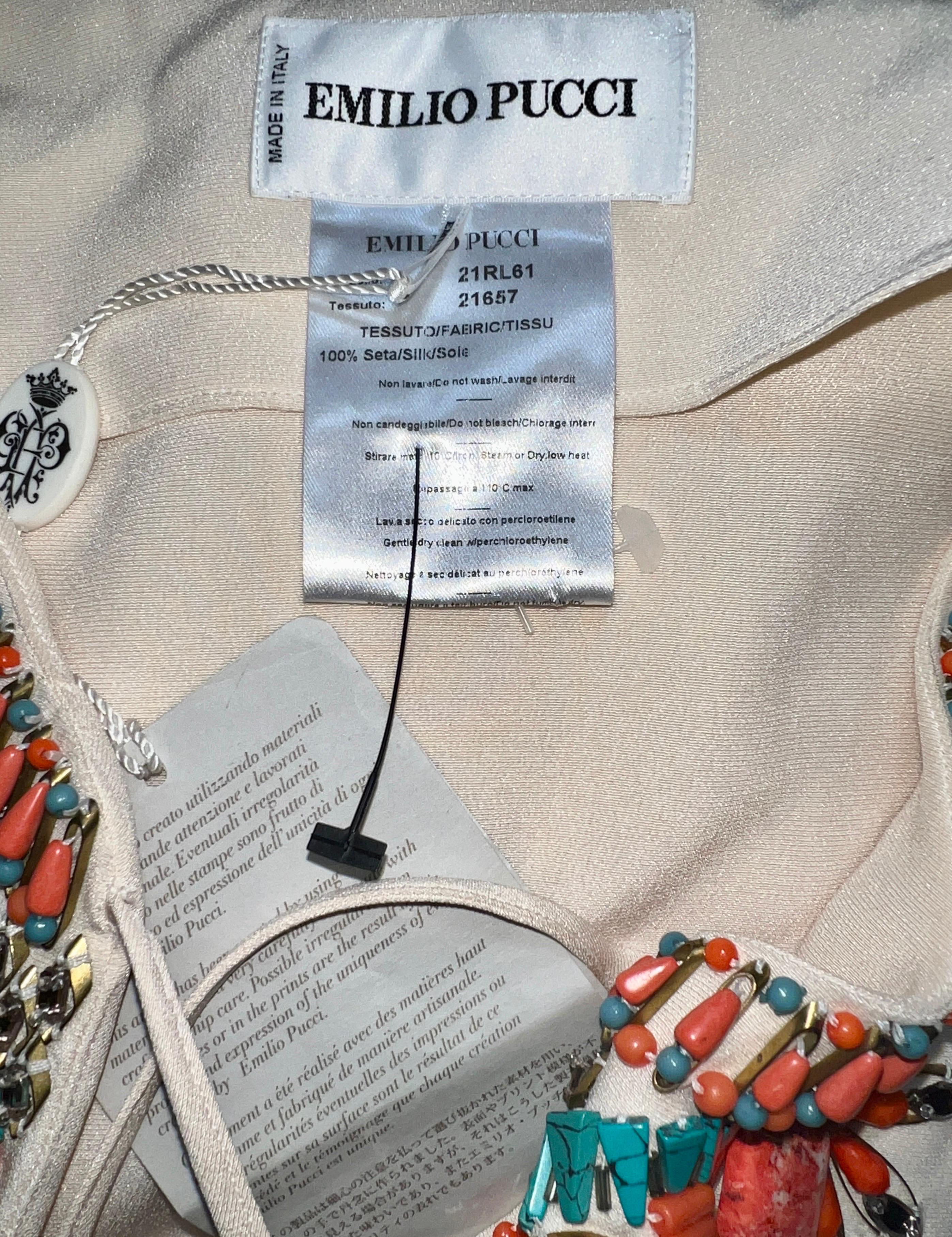 Gray UNWORN Emilio Pucci Silk Cady Embroidered Kaftan Tunic Top Mini Dress Wedding 40