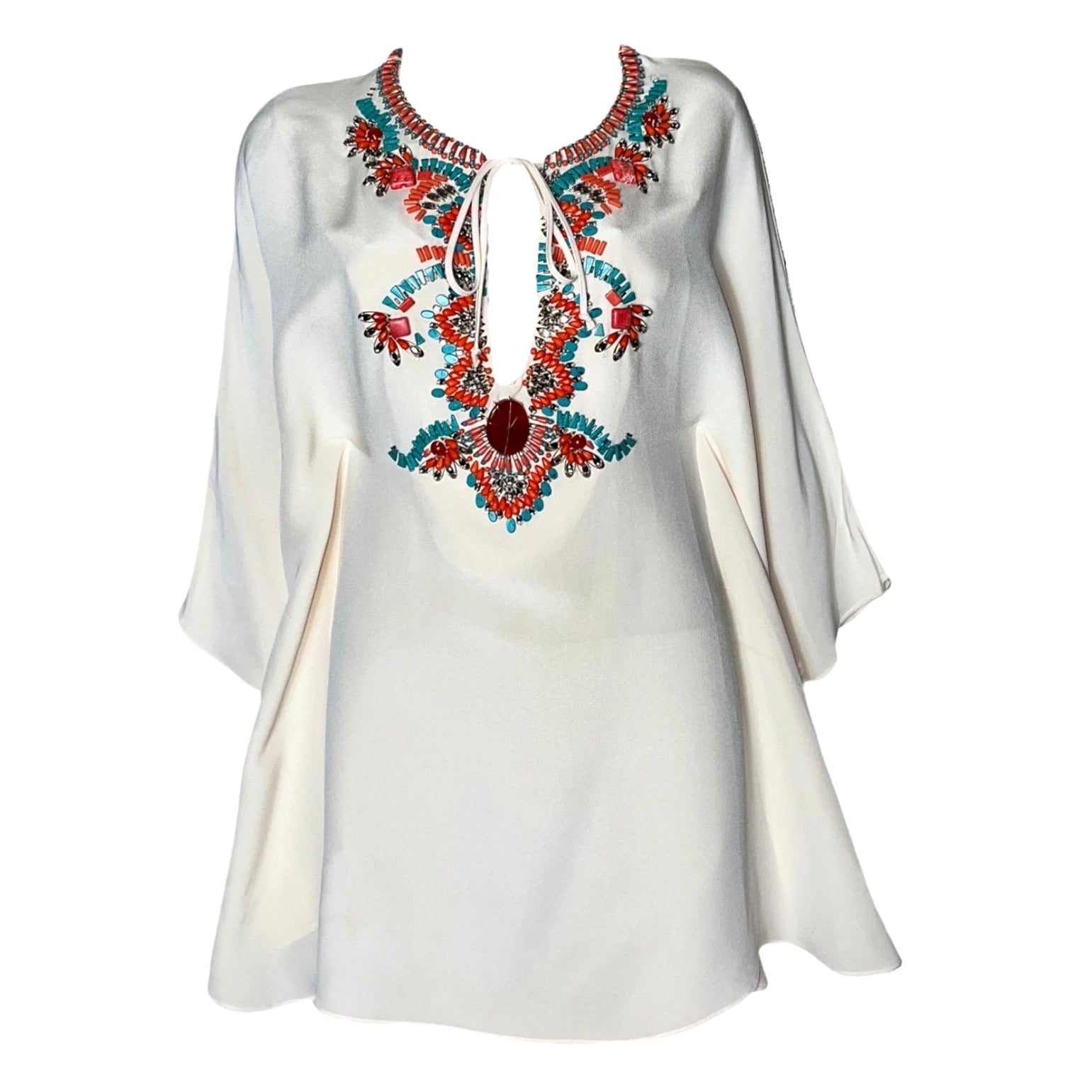 UNWORN Emilio Pucci Silk Cady Embroidered Kaftan Tunic Top Mini Dress