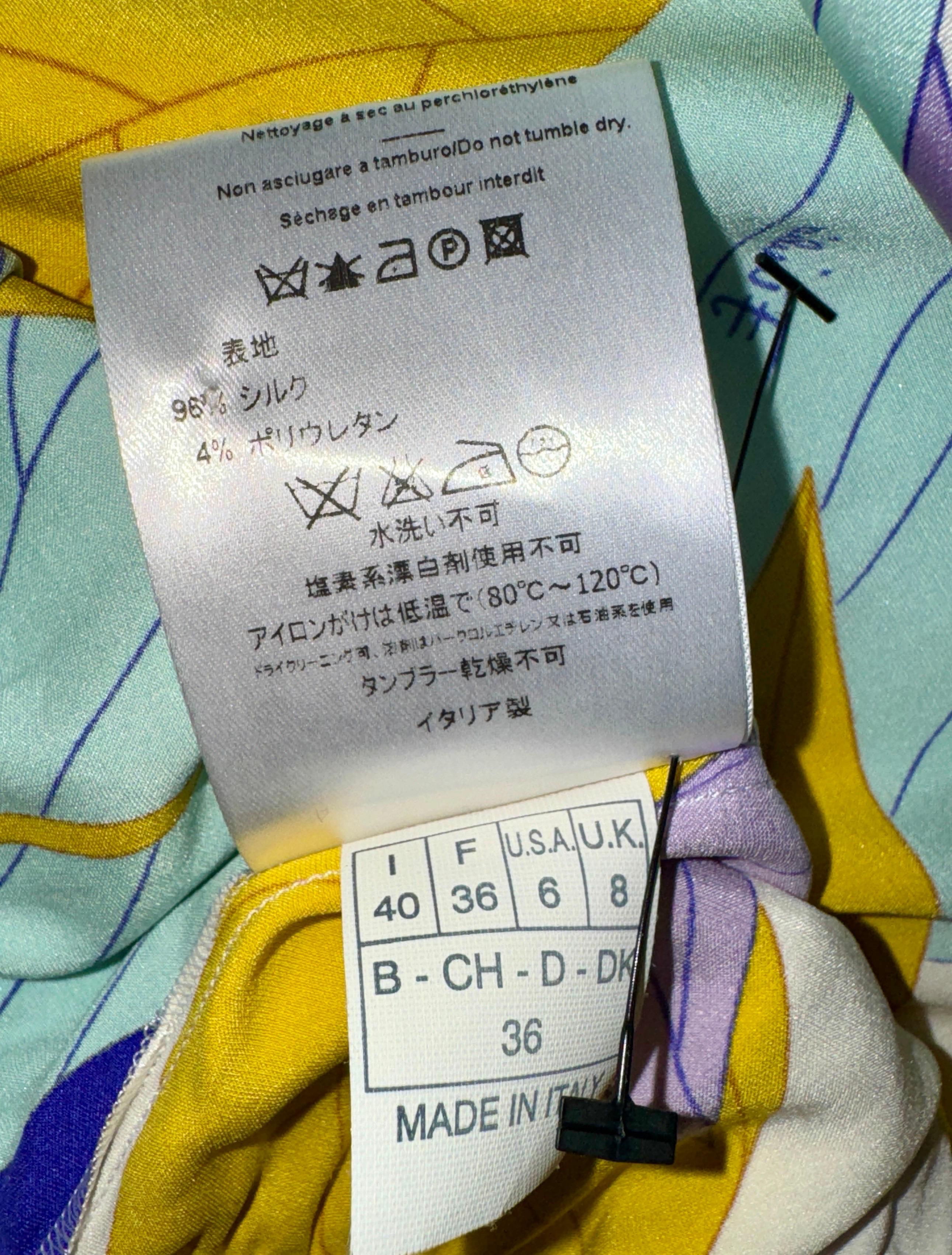 UNWORN EMILIO PUCCI Silk Jersey Signature Print Tunic Kaftan Style Top Dress 40 5