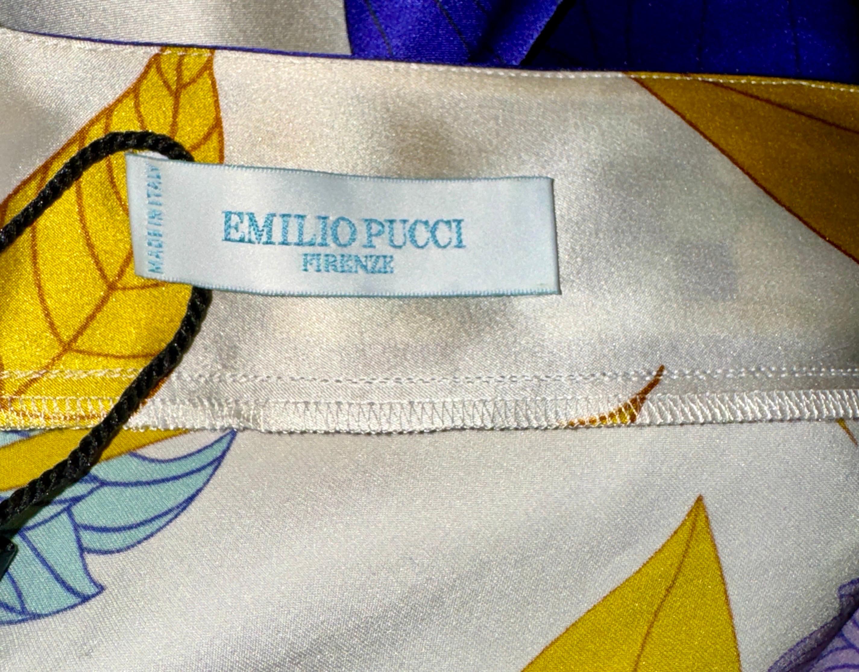 UNWORN EMILIO PUCCI Silk Jersey Signature Print Tunic Kaftan Style Top Dress 40 6