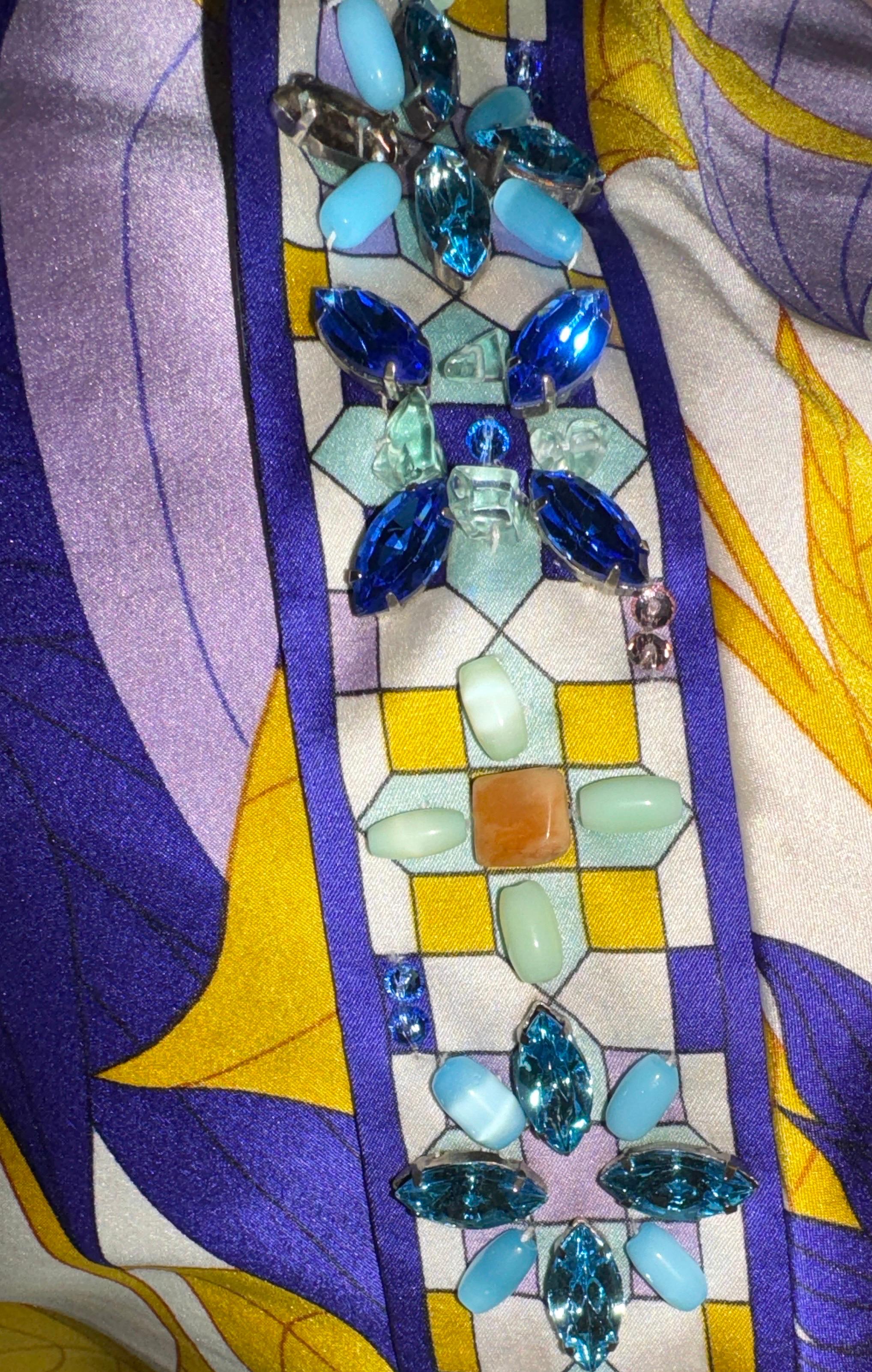 UNWORN EMILIO PUCCI Silk Jersey Signature Print Tunic Kaftan Style Top Dress 40 2